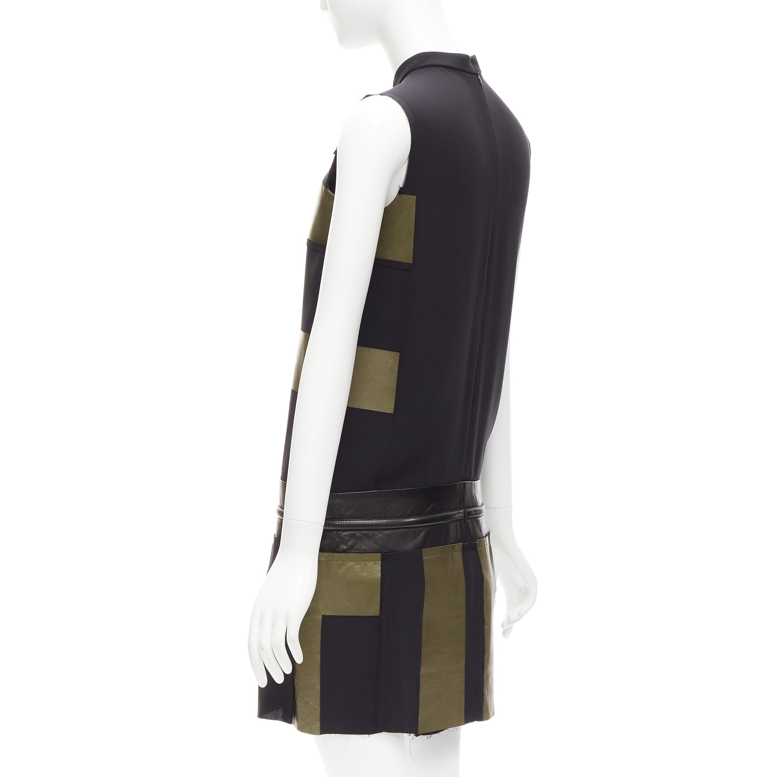 Celine OLD CELINE Phoebe Philo khaki leather black panel gold belt dress FR36 S Size S / US 4 / IT 40 - 6 Thumbnail