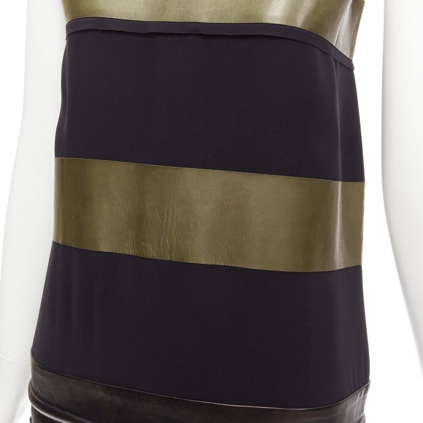 Celine OLD CELINE Phoebe Philo khaki leather black panel gold belt dress FR36 S Size S / US 4 / IT 40 - 7 Thumbnail