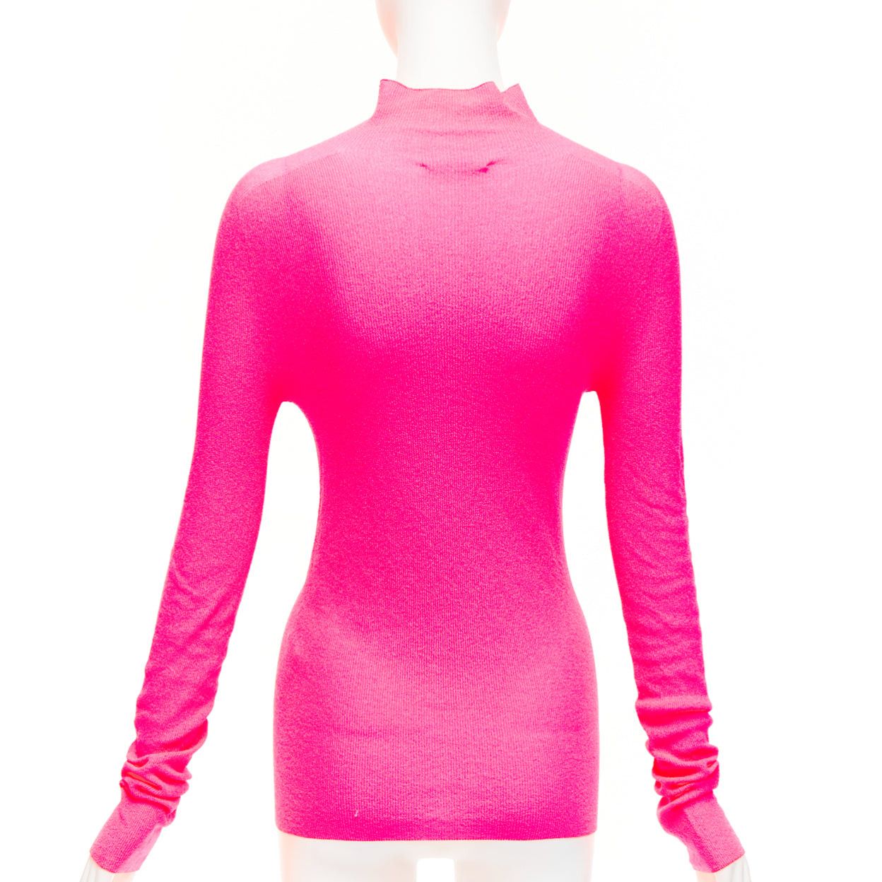 Celine OLD CELINE Phoebe Philo neon pink polyamide minimal long sleeve top S Size S / US 4 / IT 40 - 5 Thumbnail