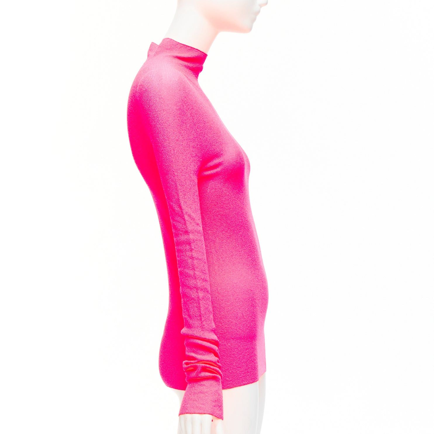 Celine OLD CELINE Phoebe Philo neon pink polyamide minimal long sleeve top S Size S / US 4 / IT 40 - 4 Thumbnail