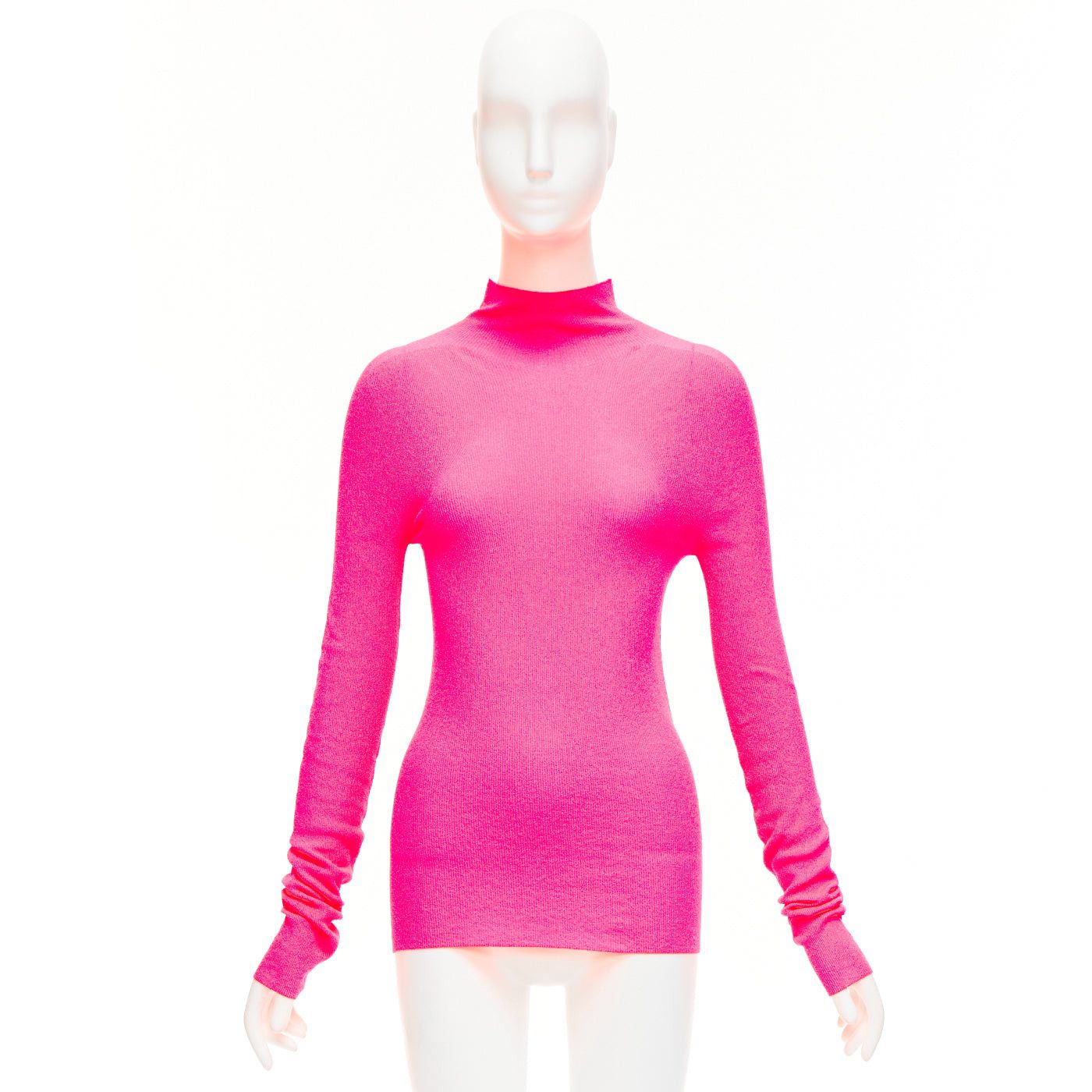 Celine OLD CELINE Phoebe Philo neon pink polyamide minimal long sleeve top S Size S / US 4 / IT 40 - 9 Thumbnail