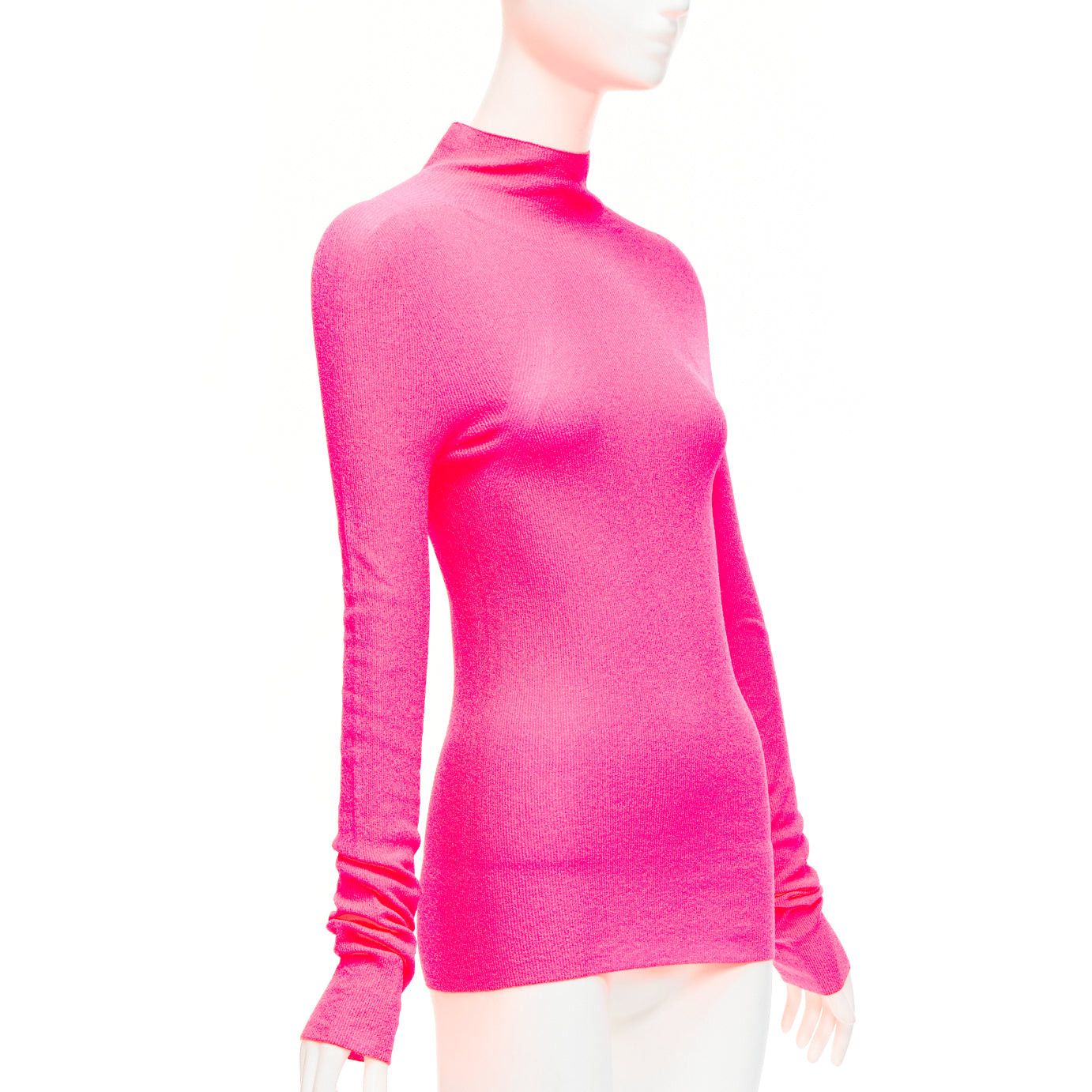 Celine OLD CELINE Phoebe Philo neon pink polyamide minimal long sleeve top S Size S / US 4 / IT 40 - 3 Thumbnail