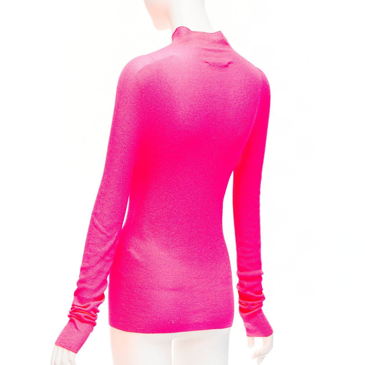 Celine OLD CELINE Phoebe Philo neon pink polyamide minimal long sleeve top S Size S / US 4 / IT 40 - 6 Thumbnail