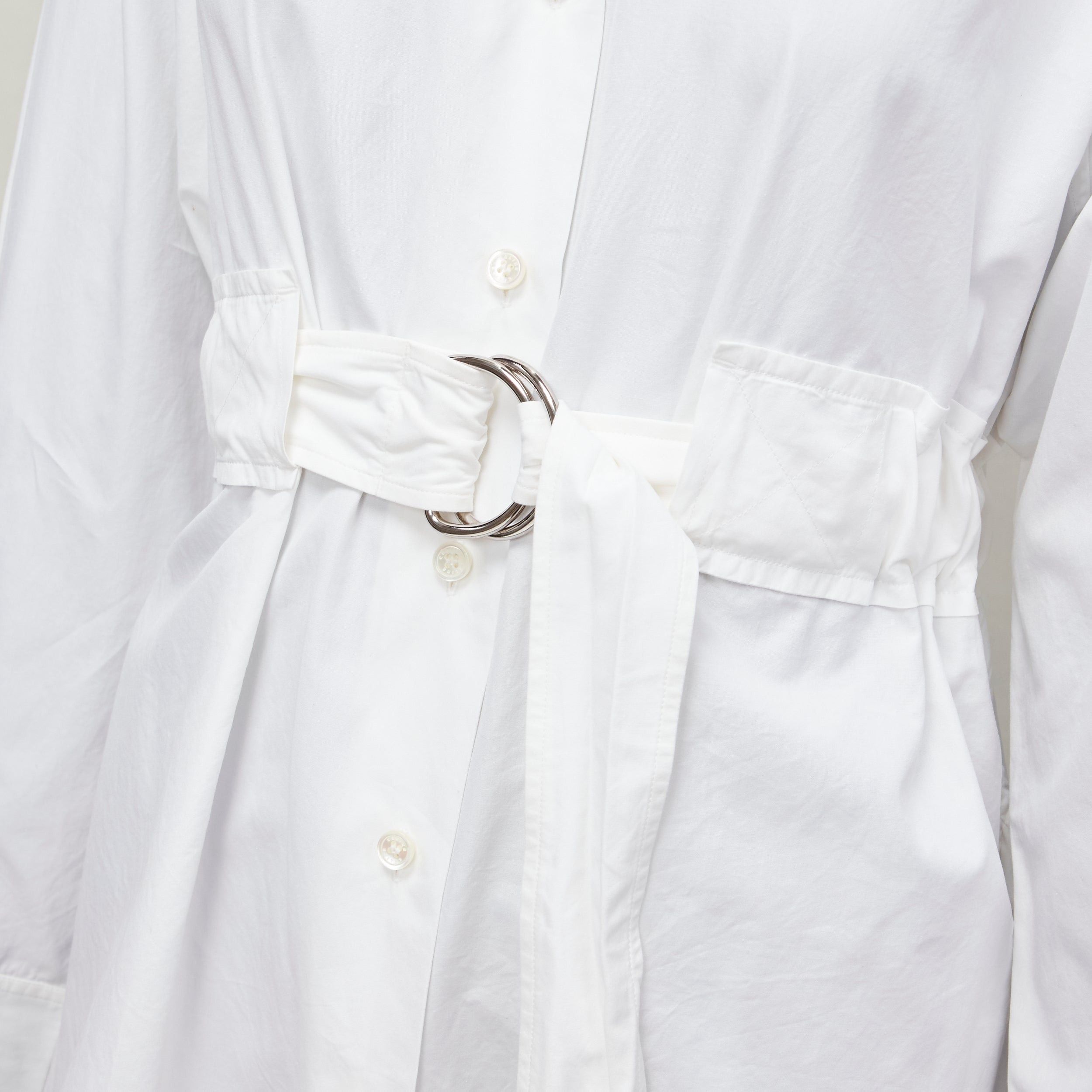 Celine OLD CELINE Phoebe Philo white cotton silver d ring belt minimal shirt FR36 S Size S / US 4 / IT 40 - 7 Thumbnail