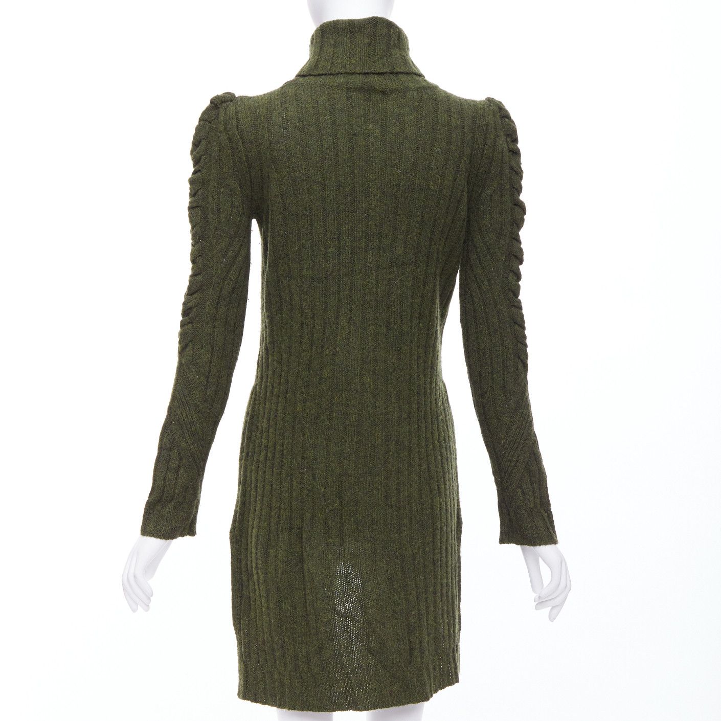 Celine OLD CELINE 2010 Runway Phoebe Philo green wool cashmere cable knit dress S Size S / US 4 / IT 40 - 5 Thumbnail