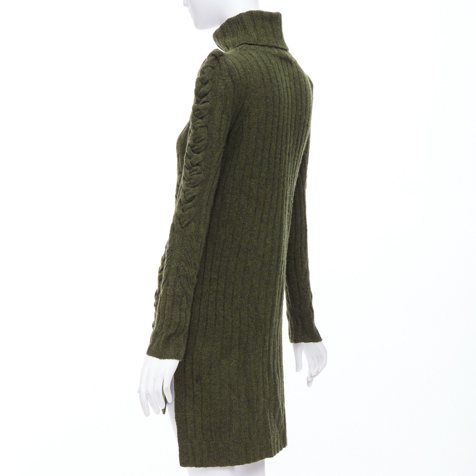 Celine OLD CELINE 2010 Runway Phoebe Philo green wool cashmere cable knit dress S Size S / US 4 / IT 40 - 6 Thumbnail