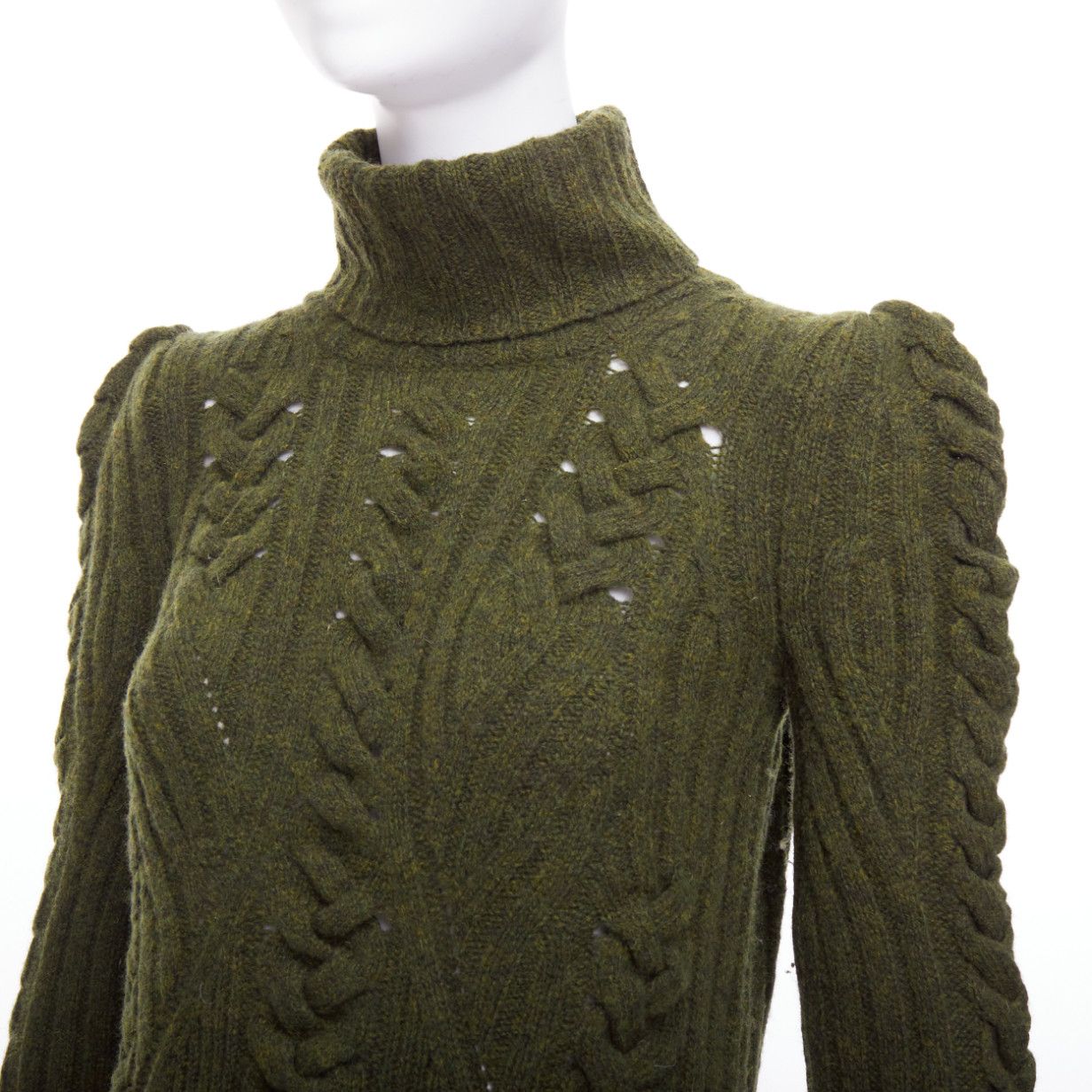 Celine OLD CELINE 2010 Runway Phoebe Philo green wool cashmere cable knit dress S Size S / US 4 / IT 40 - 2 Thumbnail