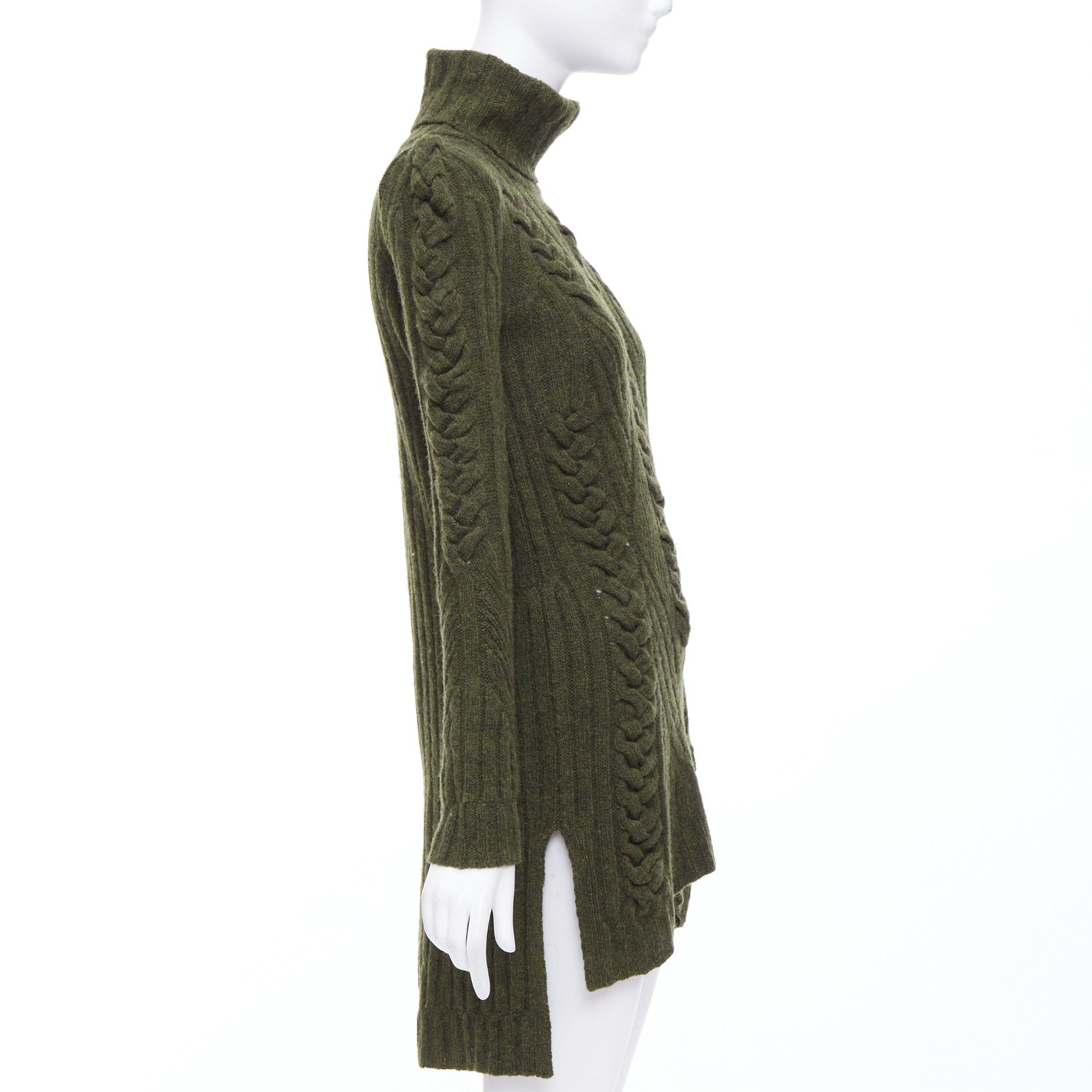 Celine OLD CELINE 2010 Runway Phoebe Philo green wool cashmere cable knit dress S Size S / US 4 / IT 40 - 4 Thumbnail