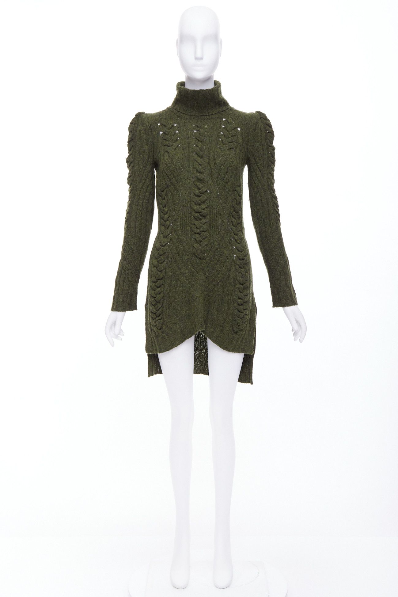 Celine OLD CELINE 2010 Runway Phoebe Philo green wool cashmere cable knit dress S Size S / US 4 / IT 40 - 9 Thumbnail