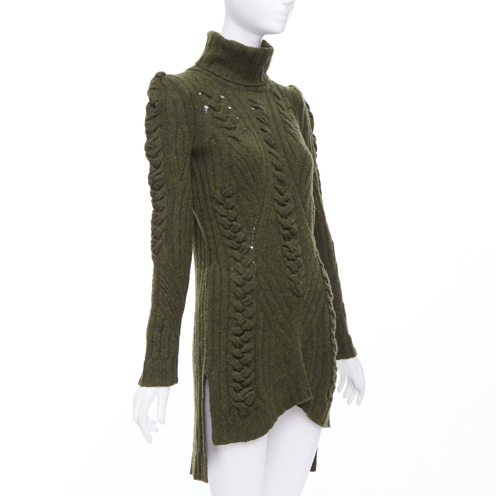 Celine OLD CELINE 2010 Runway Phoebe Philo green wool cashmere cable knit dress S Size S / US 4 / IT 40 - 3 Thumbnail