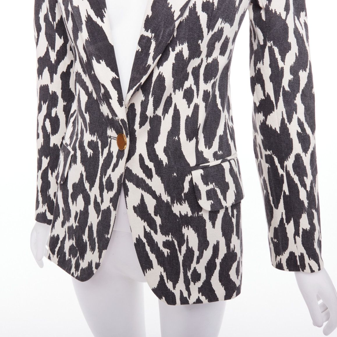 Celine OLD CELINE Phoebe Philo black cream animal print cotton blazer jacket FR36 S Size S / US 4 / IT 40 - 2 Thumbnail