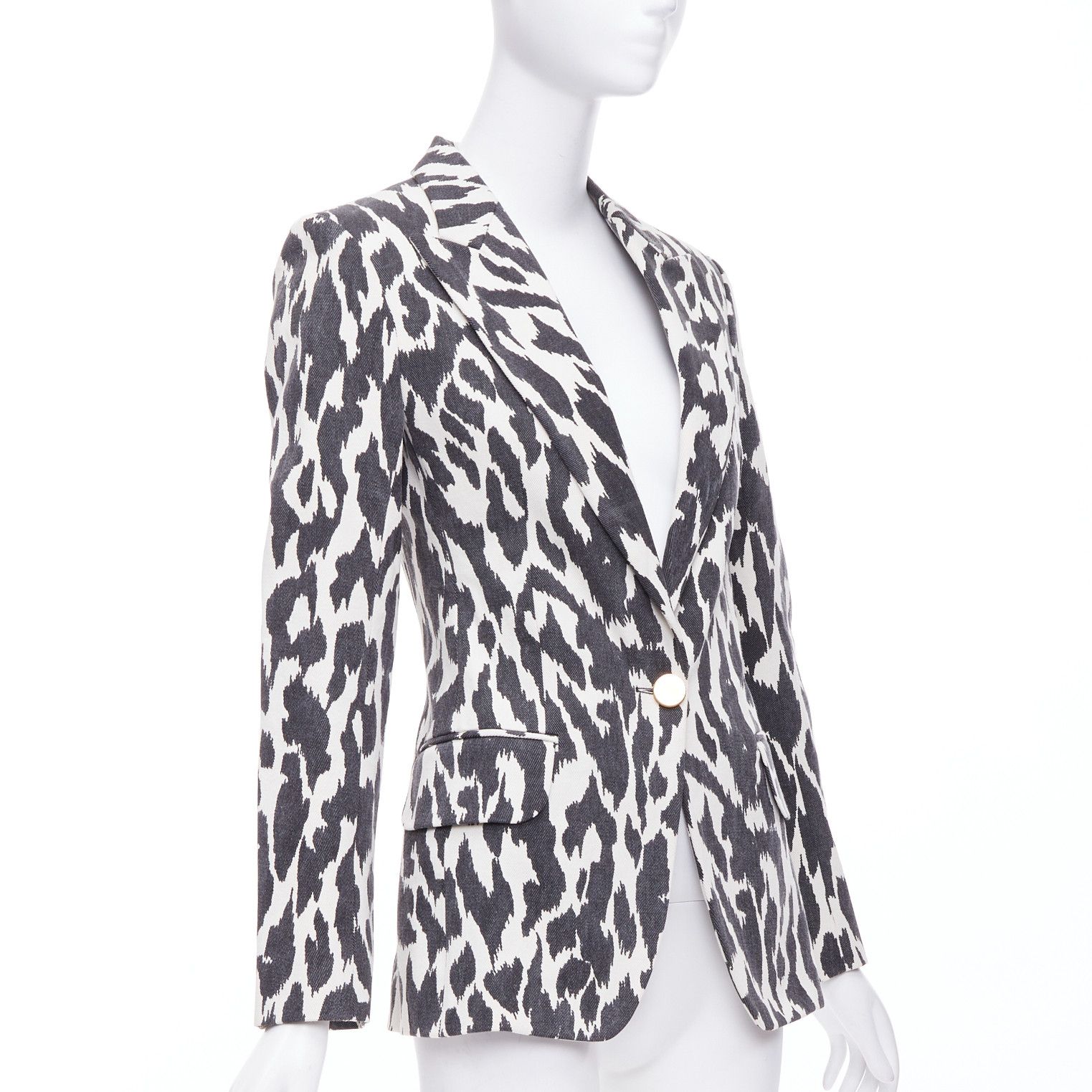 Celine OLD CELINE Phoebe Philo black cream animal print cotton blazer jacket FR36 S Size S / US 4 / IT 40 - 4 Thumbnail