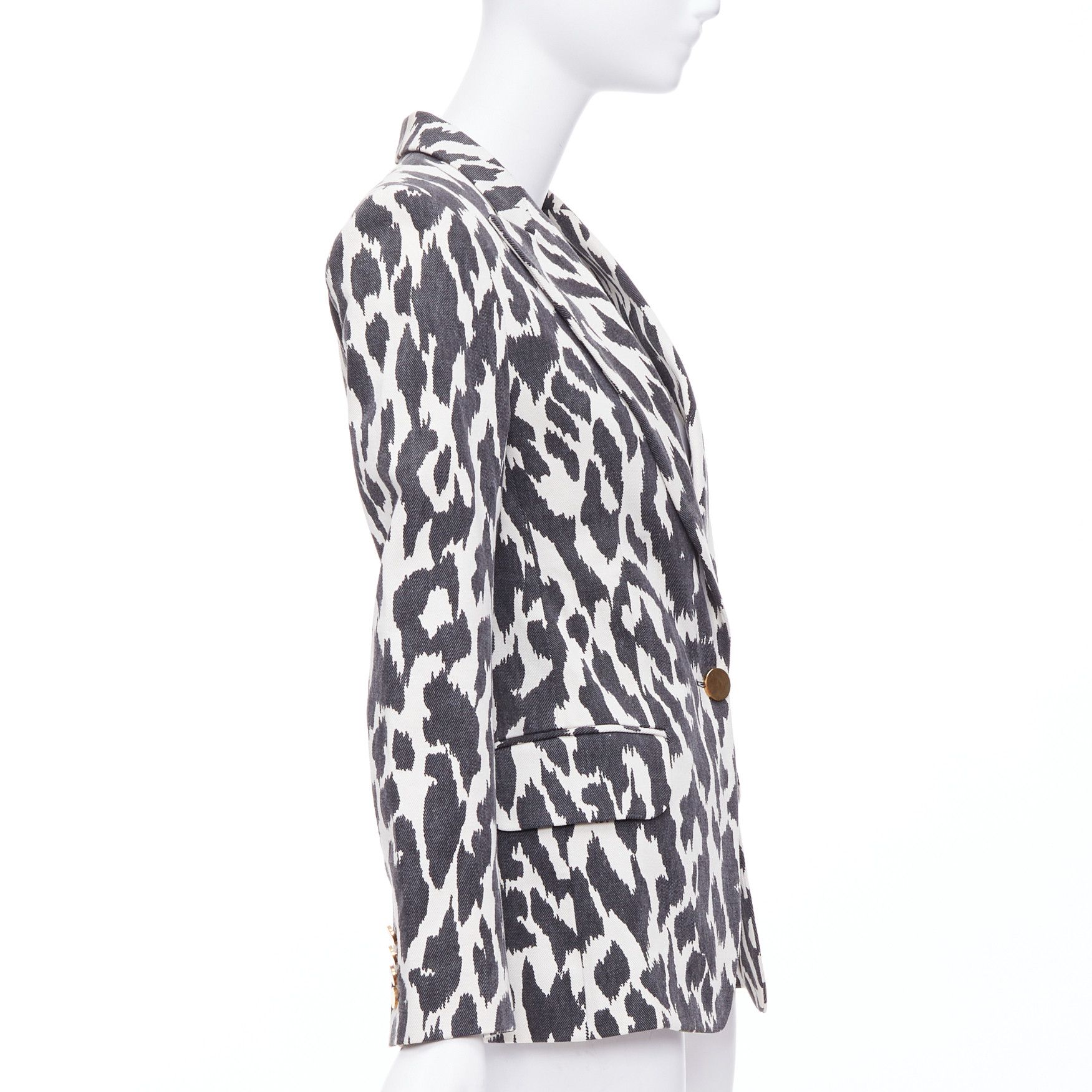 Celine OLD CELINE Phoebe Philo black cream animal print cotton blazer jacket FR36 S Size S / US 4 / IT 40 - 5 Thumbnail