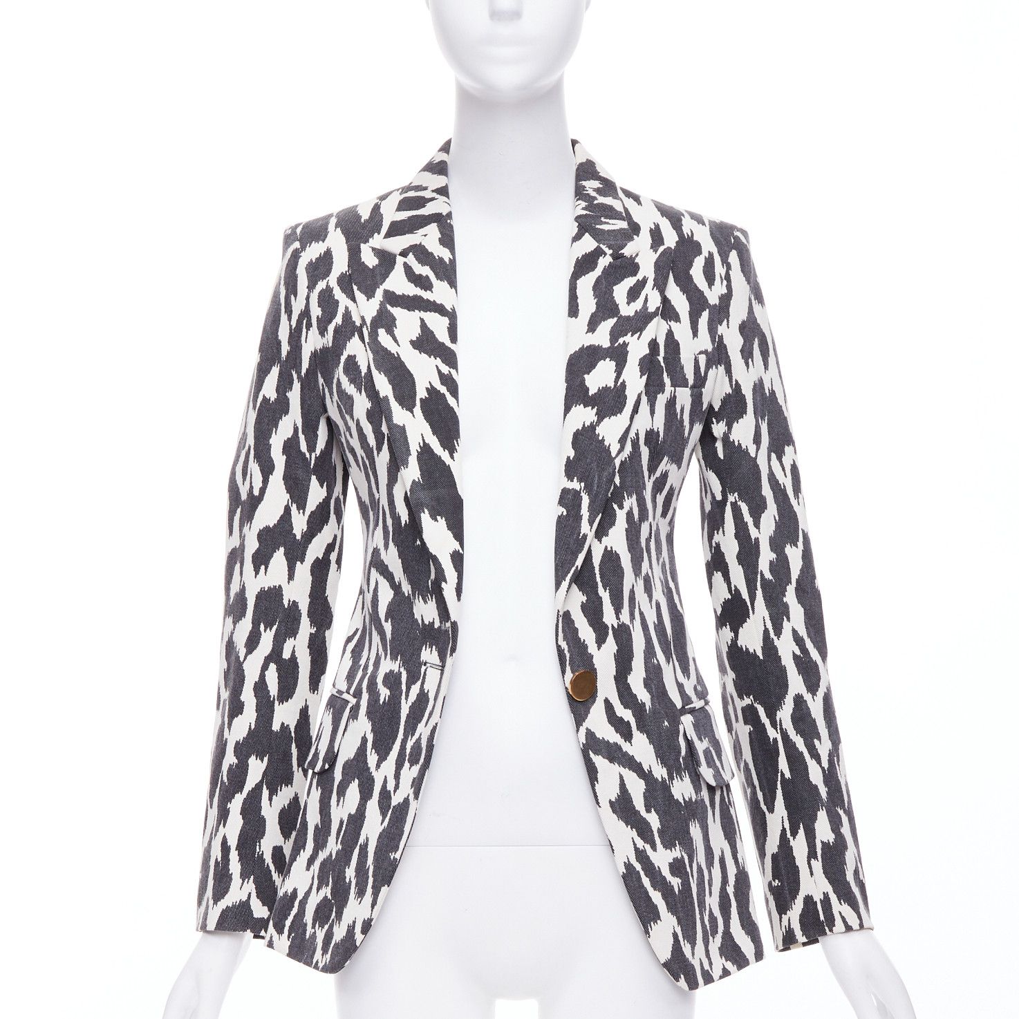 Celine OLD CELINE Phoebe Philo black cream animal print cotton blazer jacket FR36 S Size S / US 4 / IT 40 - 3 Thumbnail