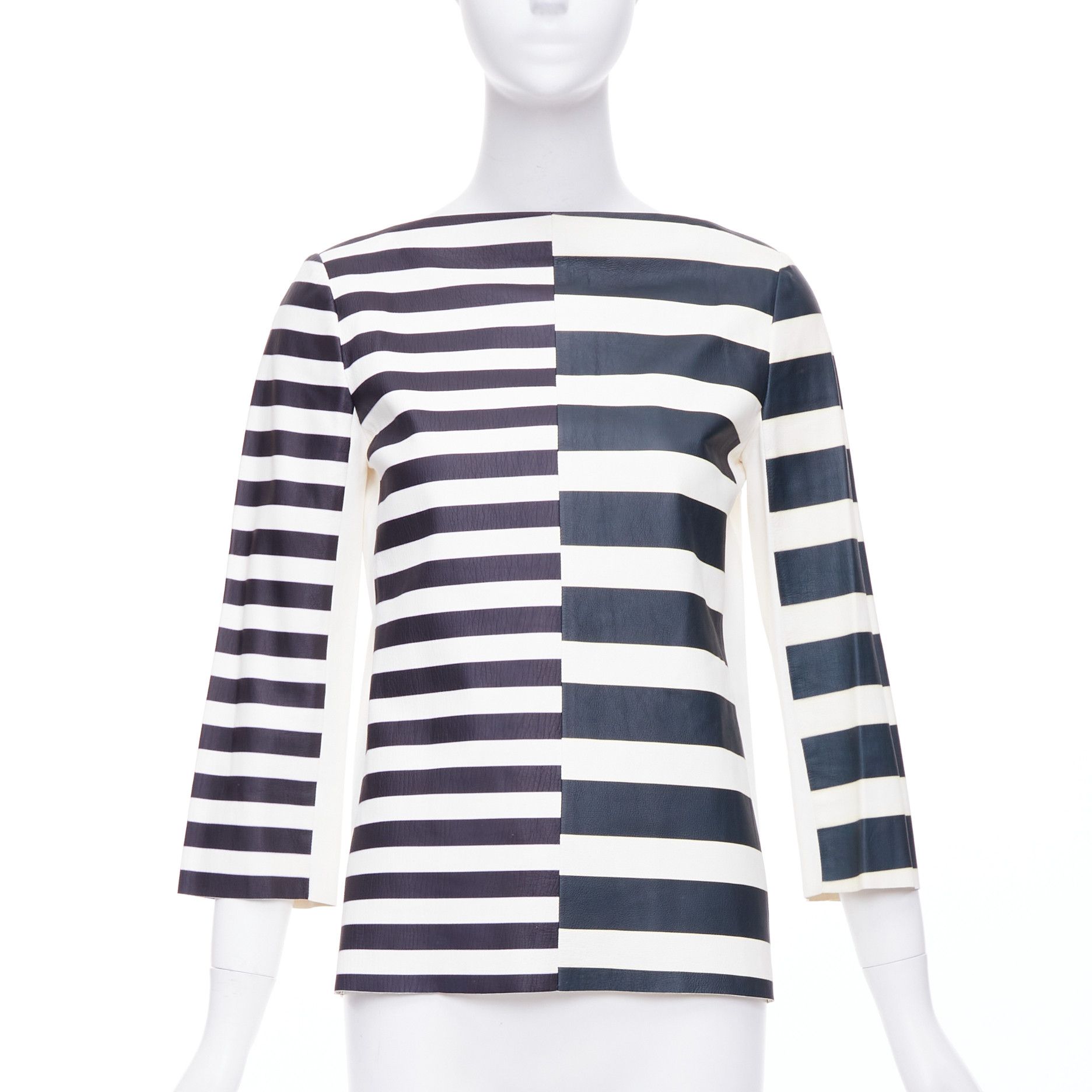 Celine OLD CELINE Phoebe Philo genuine lambskin striped leather patch top FR38 M Size M / US 6-8 / IT 42-44 - 3 Thumbnail