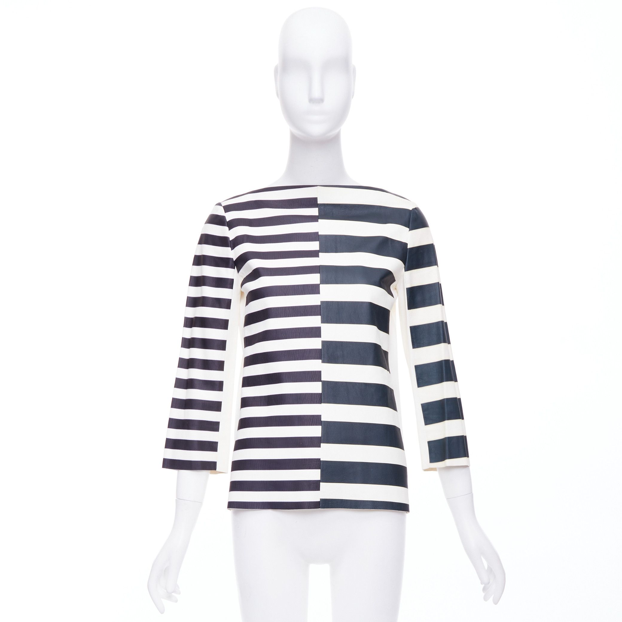 Celine OLD CELINE Phoebe Philo genuine lambskin striped leather patch top FR38 M Size M / US 6-8 / IT 42-44 - 10 Thumbnail