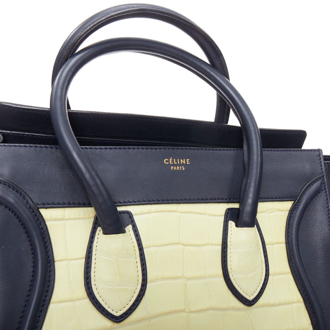 Celine CELINE Phoebe Philo Medium Luggage cream black embossed tote bag Size ONE SIZE - 8 Thumbnail