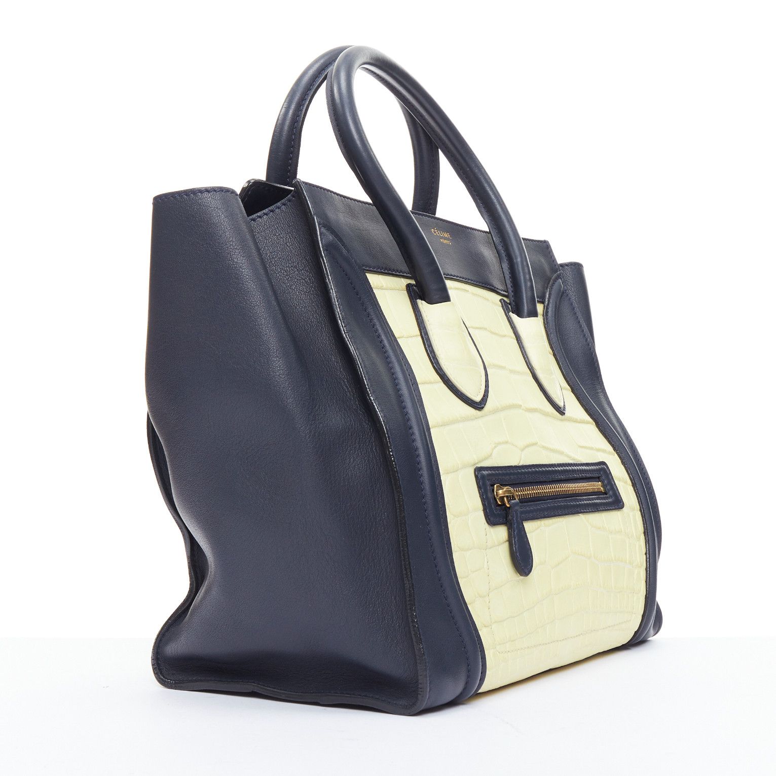 Celine CELINE Phoebe Philo Medium Luggage cream black embossed tote bag Size ONE SIZE - 3 Thumbnail