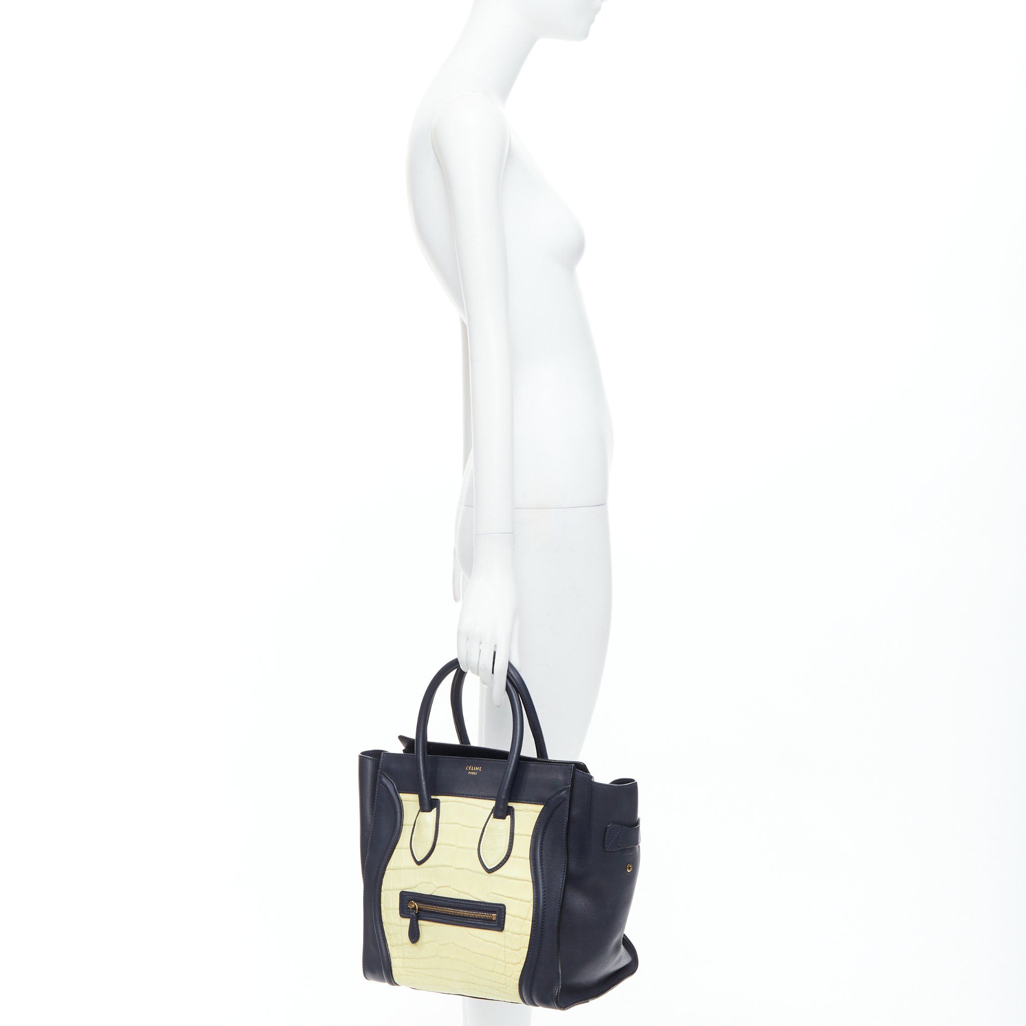 Celine CELINE Phoebe Philo Medium Luggage cream black embossed tote bag Size ONE SIZE - 2 Thumbnail