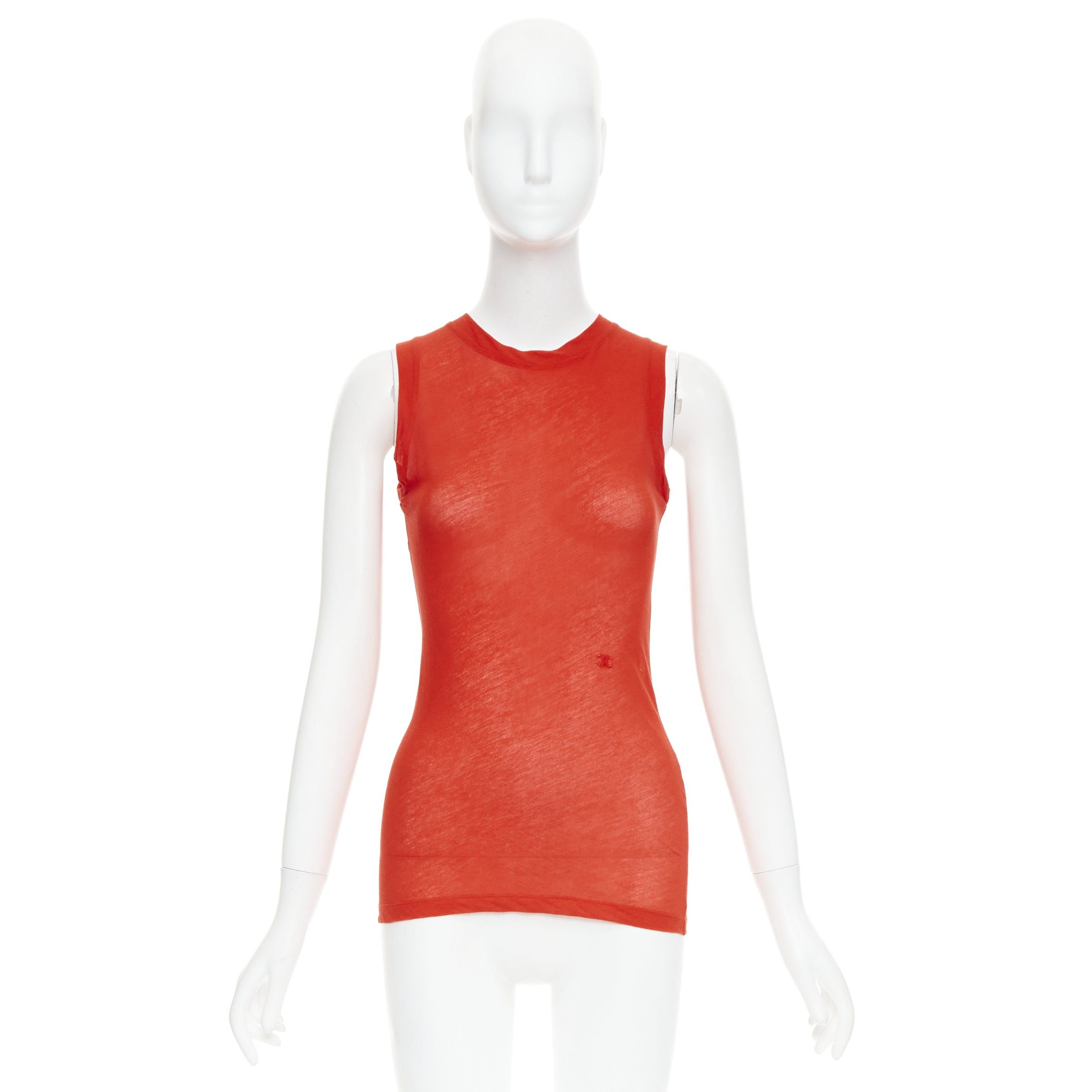 Celine OLD CELINE Phoebe Philo red silky bias cut Triomphe anagram tank top Size S / US 4 / IT 40 - 9 Thumbnail
