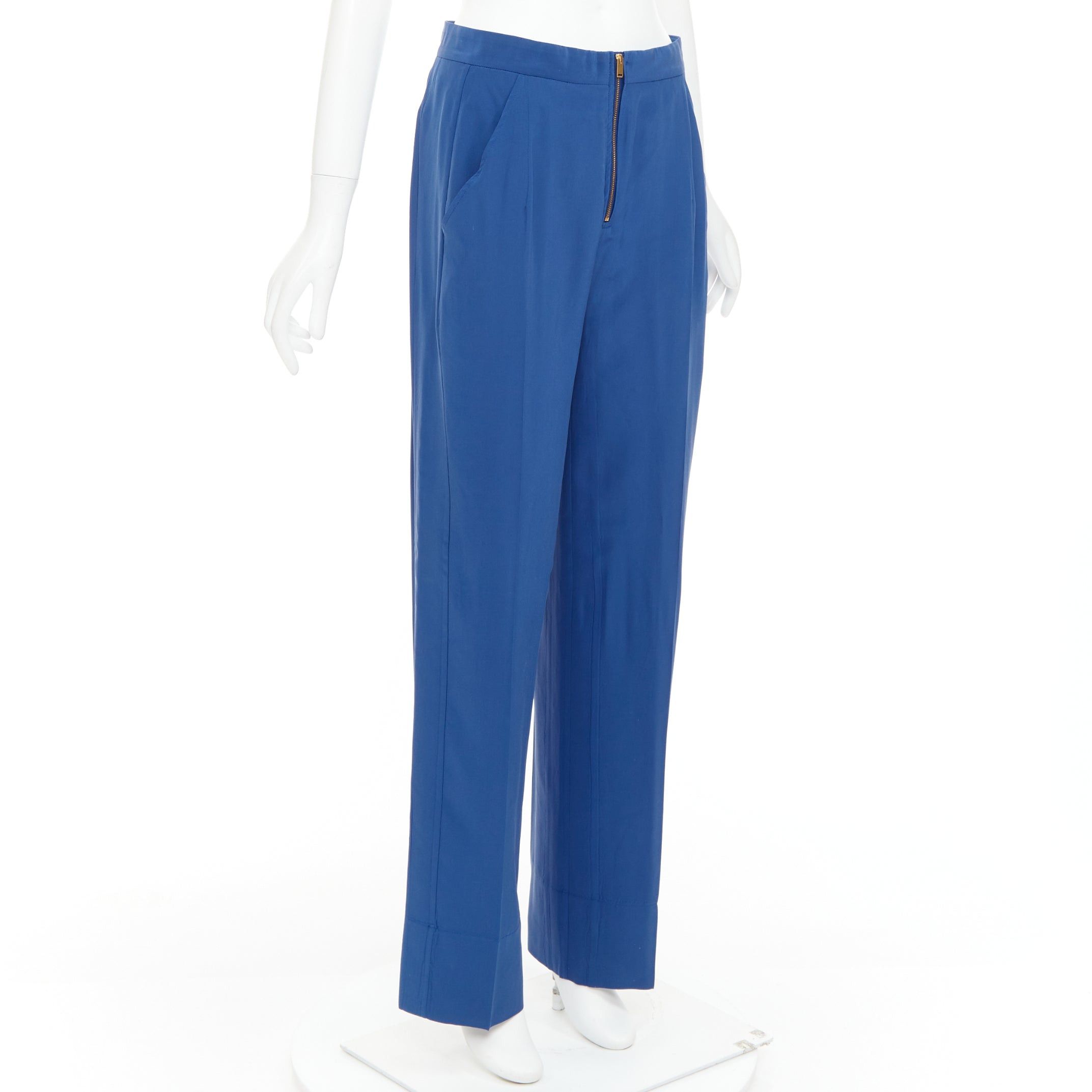 Celine OLD CELINE Phoebe Philo French blue silky half zip tapered pants FR34 XS Size 26" / US 2 / IT 38 - 3 Thumbnail