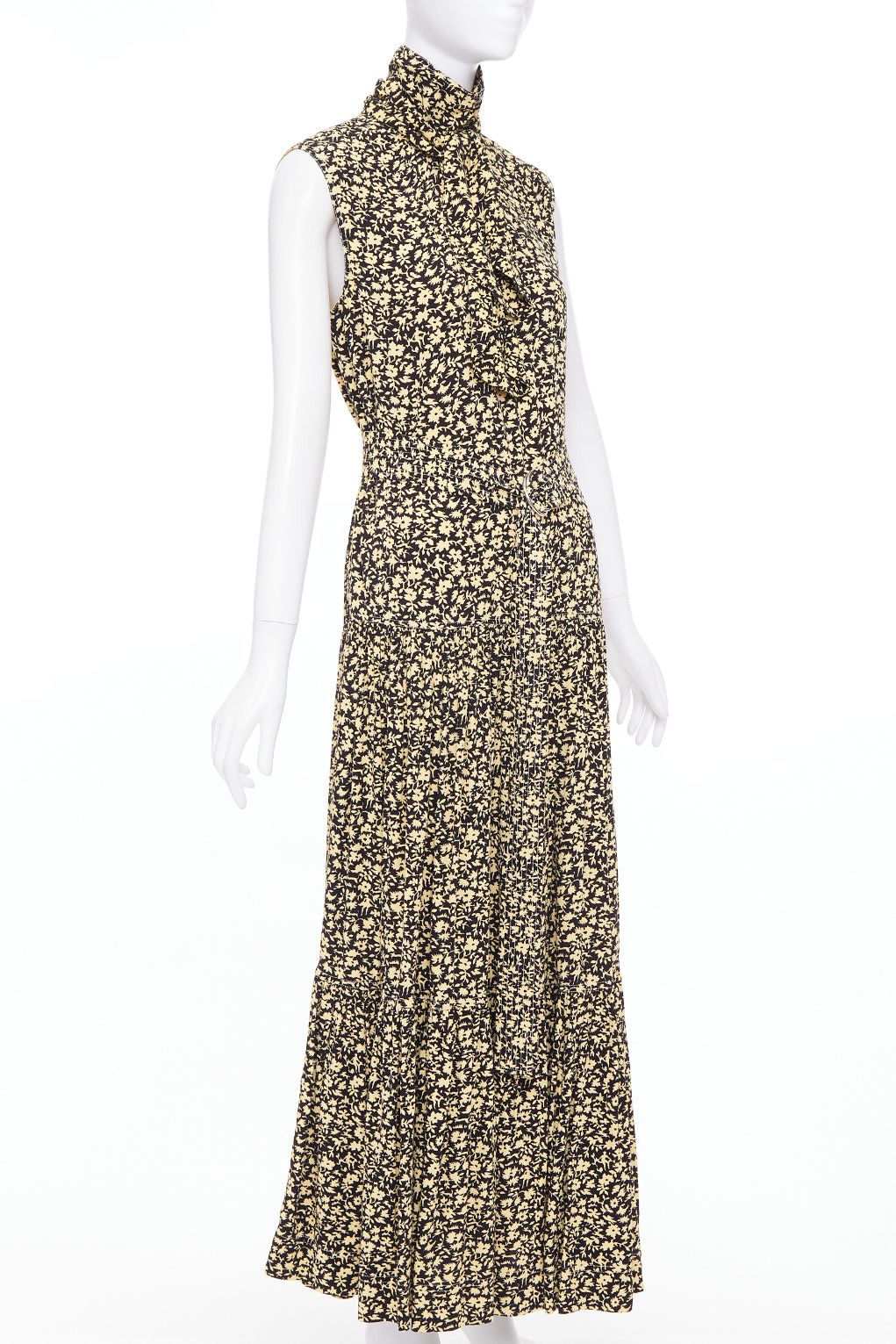 Celine OLD CELINE Phoebe Philo 2016 Runway yellow black floral high neck midi dress FR36 S Size S / US 4 / IT 40 - 3 Thumbnail