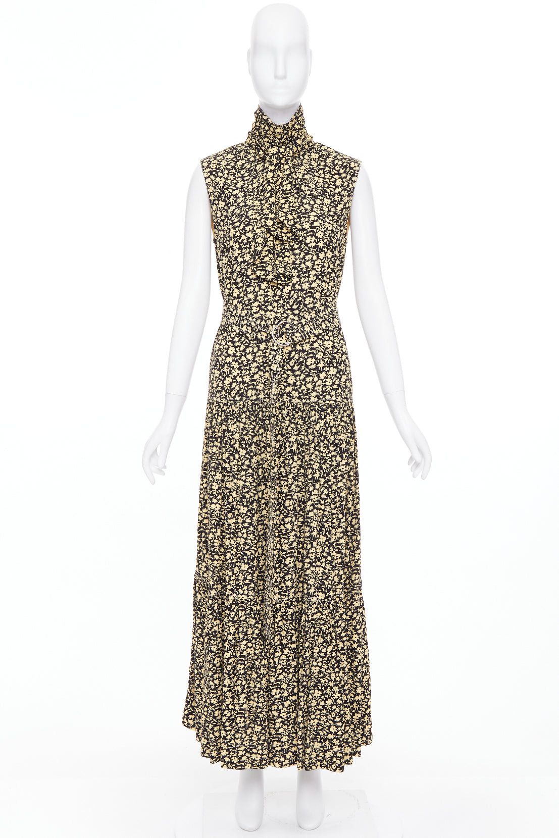 Celine OLD CELINE Phoebe Philo 2016 Runway yellow black floral high neck midi dress FR36 S Size S / US 4 / IT 40 - 10 Thumbnail