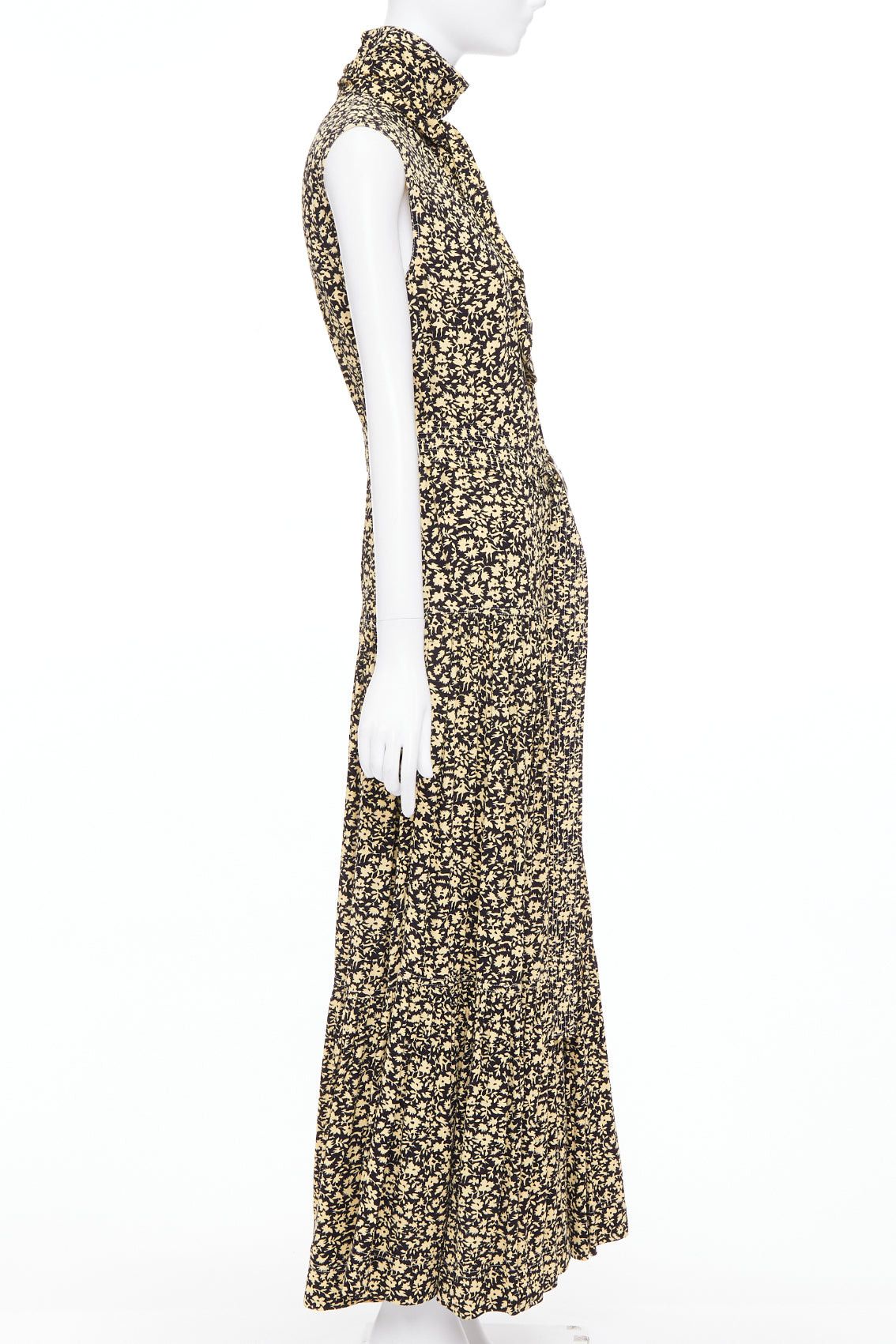 Celine OLD CELINE Phoebe Philo 2016 Runway yellow black floral high neck midi dress FR36 S Size S / US 4 / IT 40 - 4 Thumbnail