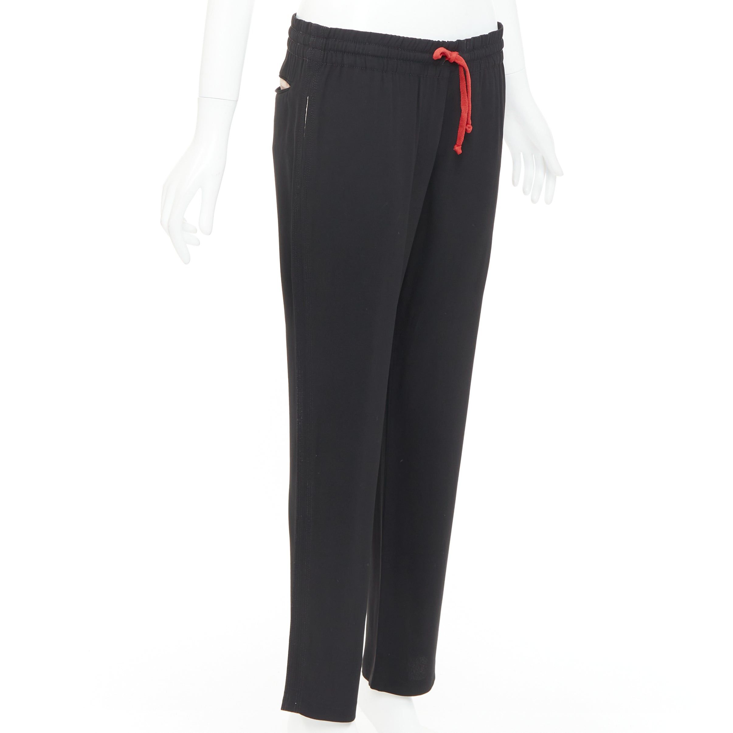 Celine OLD CELINE Phoebe Philo black red drawstring nude facing cropped trousers FR36 S Size 27" / US 4 / IT 40 - 3 Thumbnail
