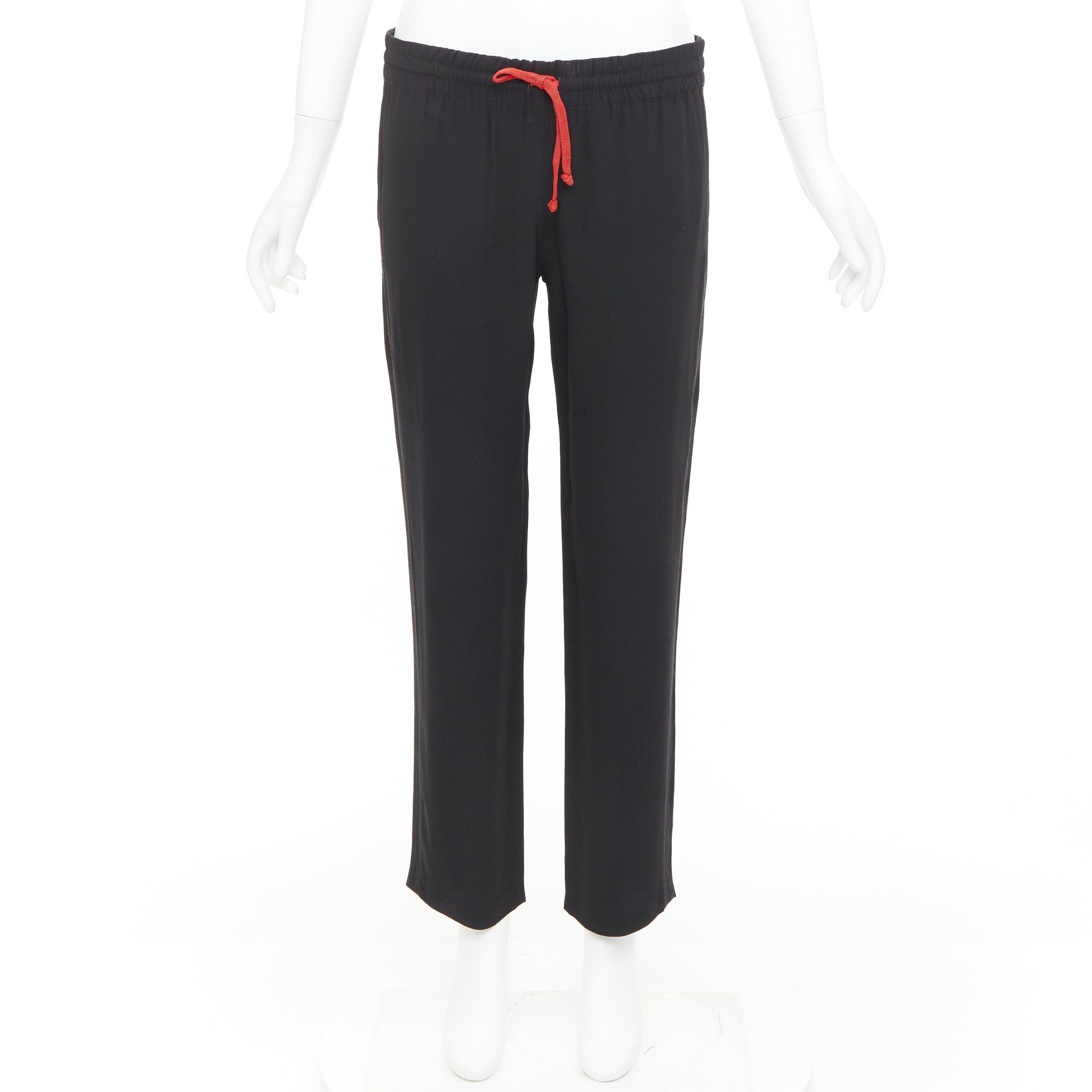 Celine OLD CELINE Phoebe Philo black red drawstring nude facing cropped trousers FR36 S Size 27" / US 4 / IT 40 - 9 Thumbnail