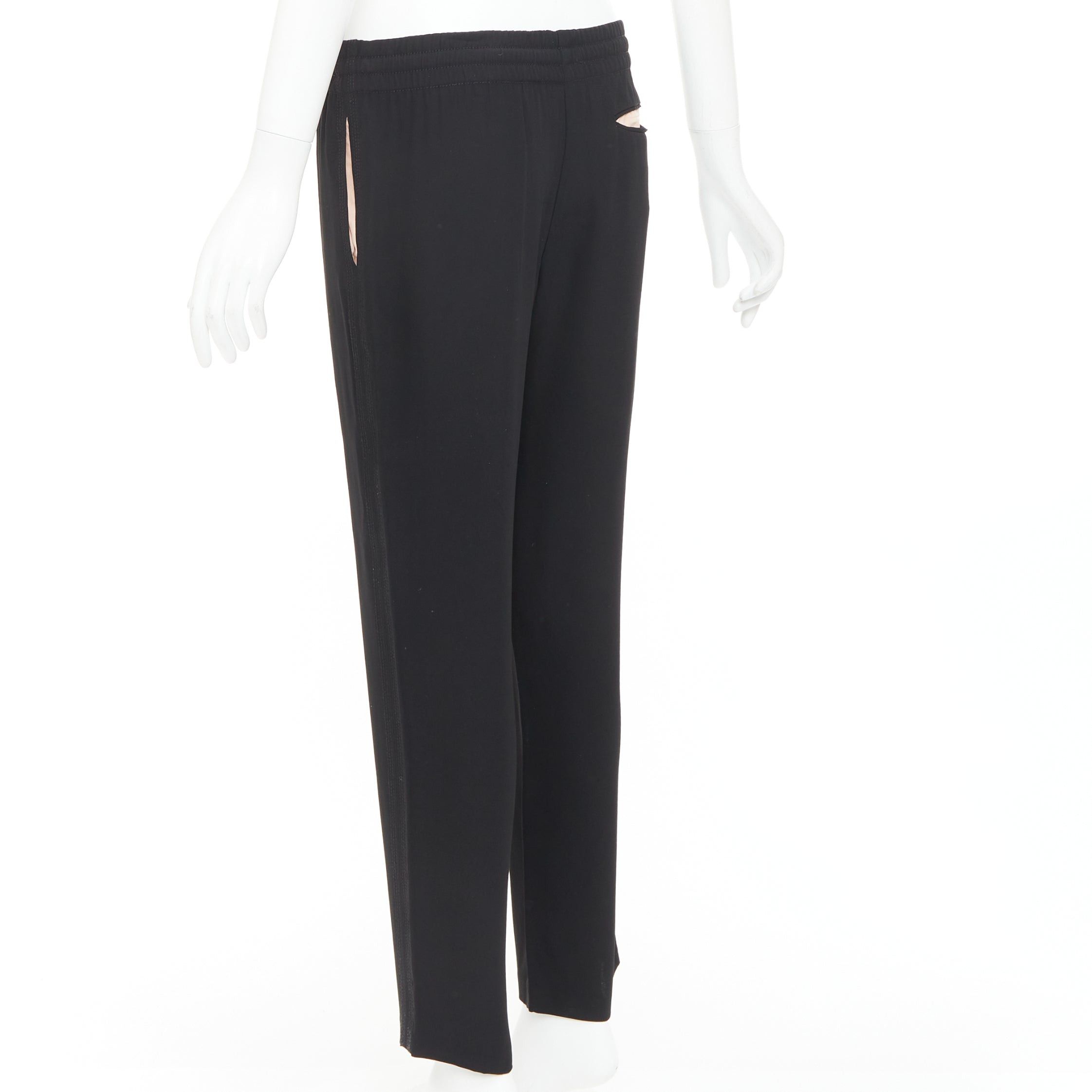 Celine OLD CELINE Phoebe Philo black red drawstring nude facing cropped trousers FR36 S Size 27" / US 4 / IT 40 - 6 Thumbnail