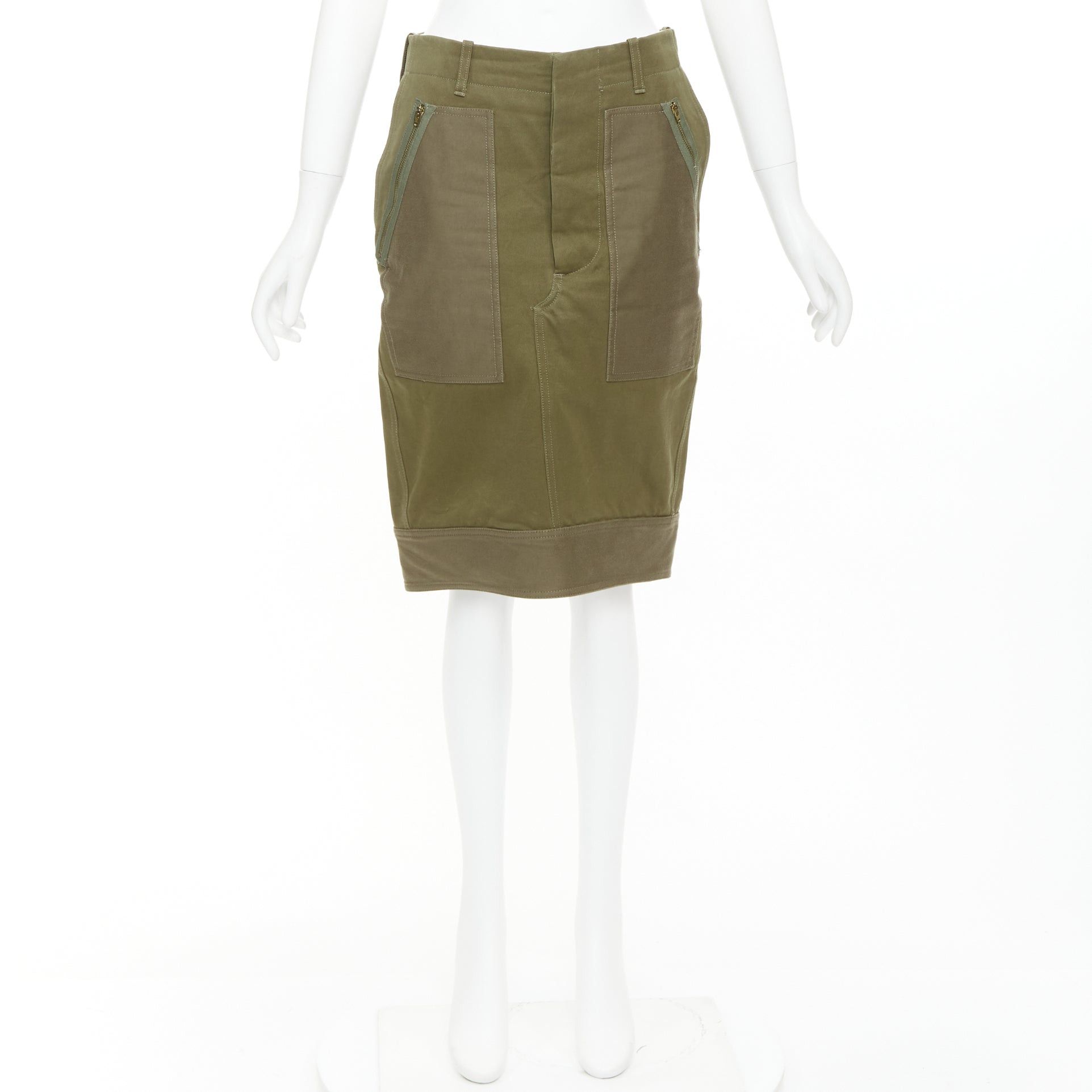 Celine CELINE 2010 khaki green cotton patchwork pocket zipper cargo skirt FR40 L Size 30" / US 8 / IT 44 - 9 Thumbnail