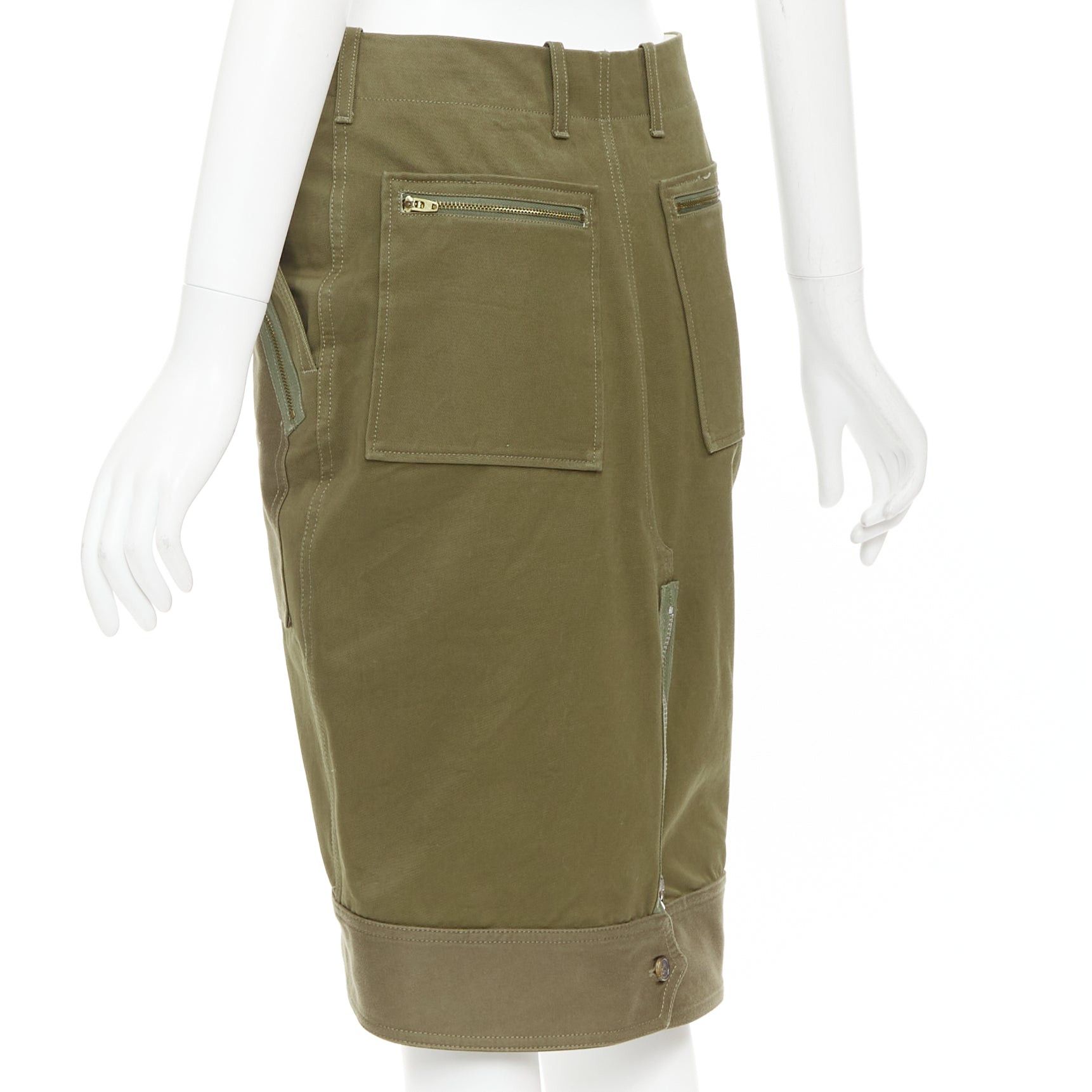 Celine CELINE 2010 khaki green cotton patchwork pocket zipper cargo skirt FR40 L Size 30" / US 8 / IT 44 - 6 Thumbnail