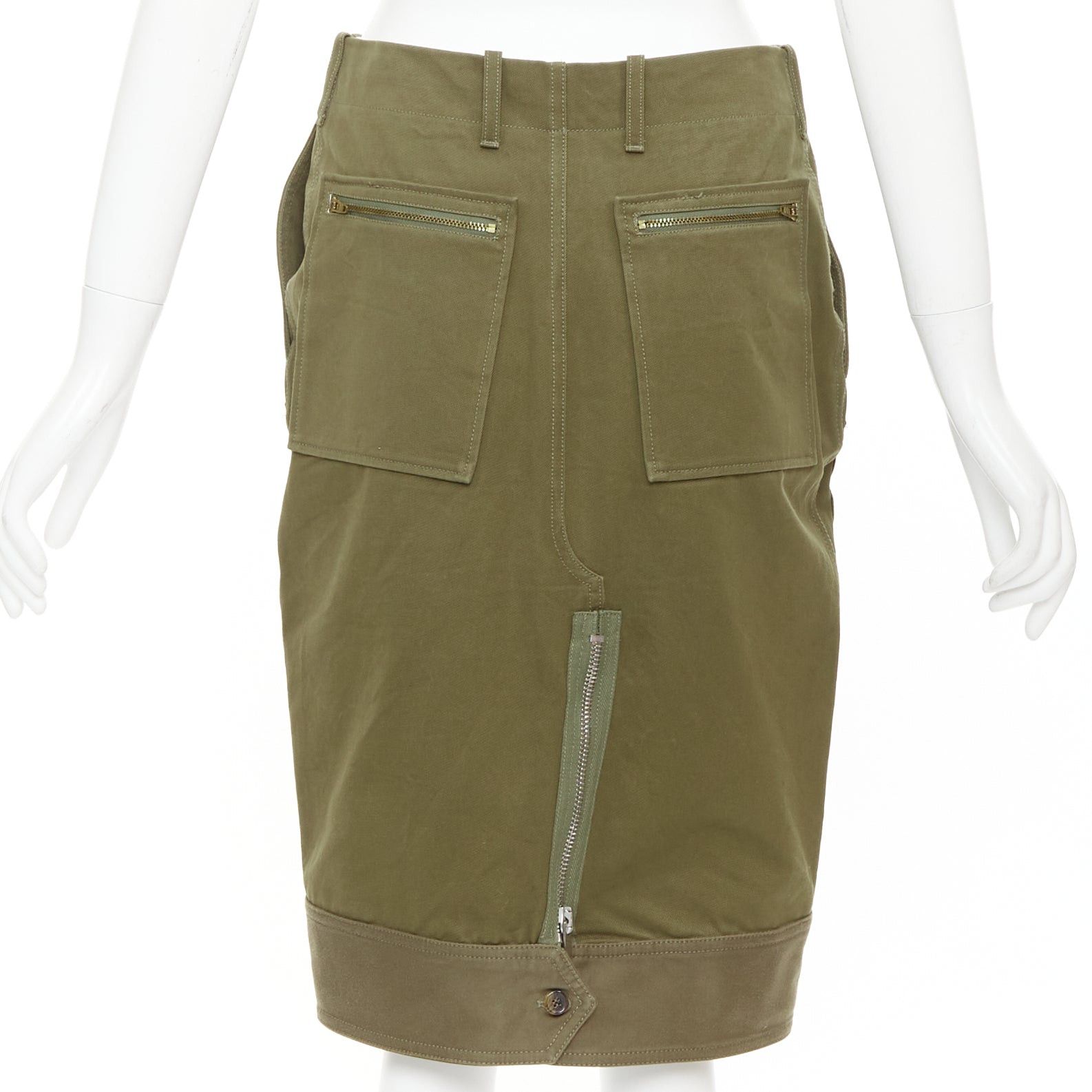 Celine CELINE 2010 khaki green cotton patchwork pocket zipper cargo skirt FR40 L Size 30" / US 8 / IT 44 - 5 Thumbnail