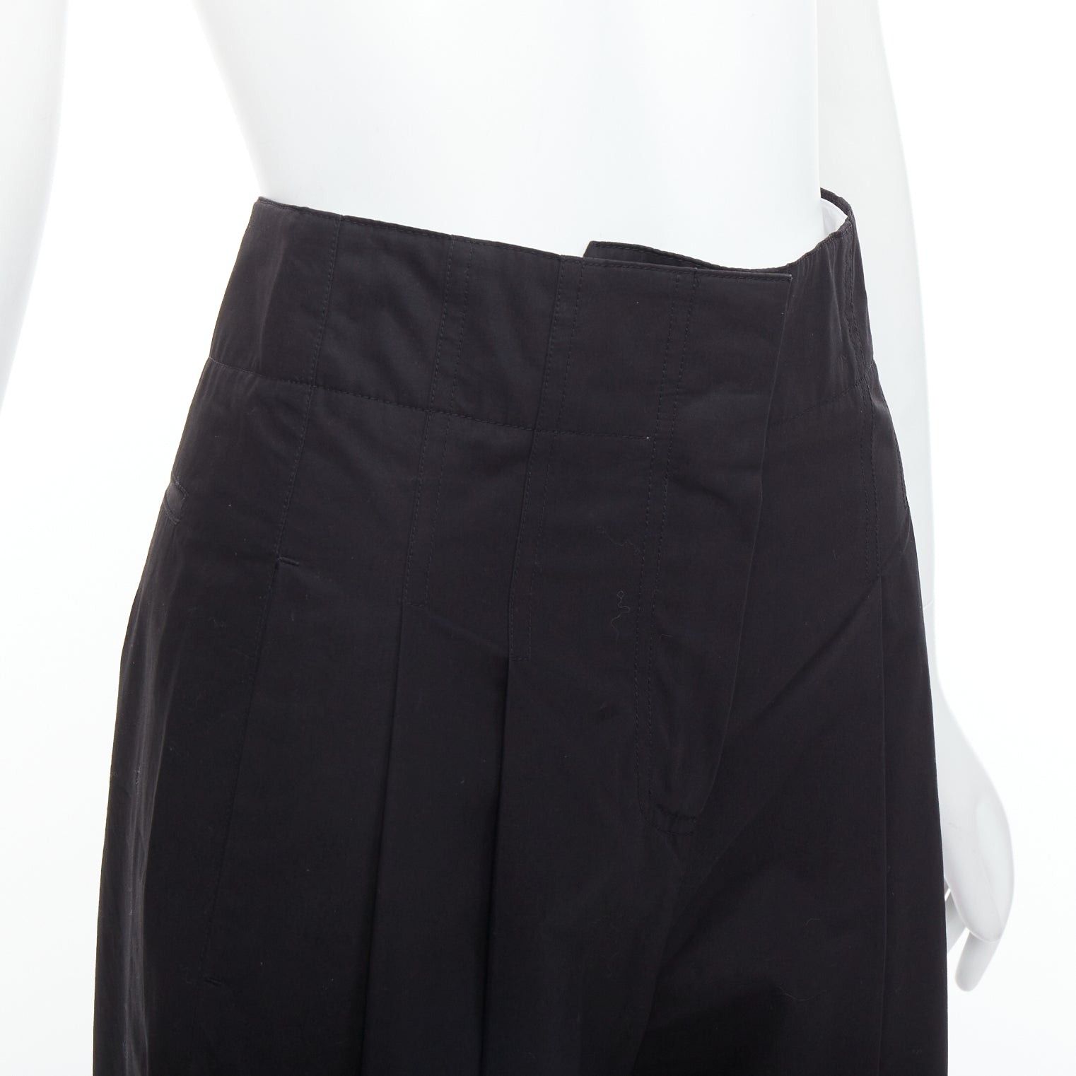 Celine OLD CELINE Phoebe Philo black cotton high waisted wide pants FR34 XS Size 26" / US 2 / IT 38 - 2 Thumbnail