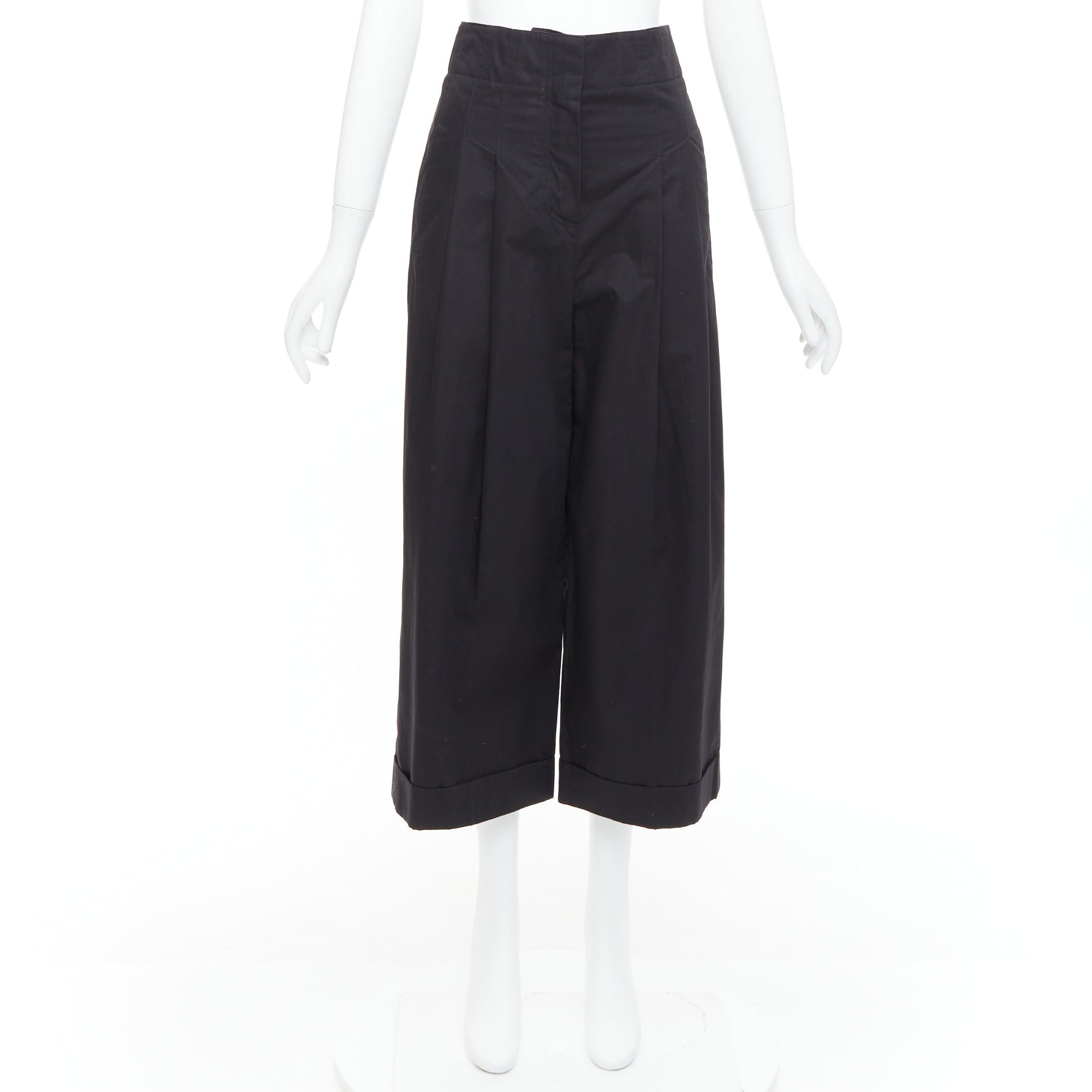 Celine OLD CELINE Phoebe Philo black cotton high waisted wide pants FR34 XS Size 26" / US 2 / IT 38 - 9 Thumbnail
