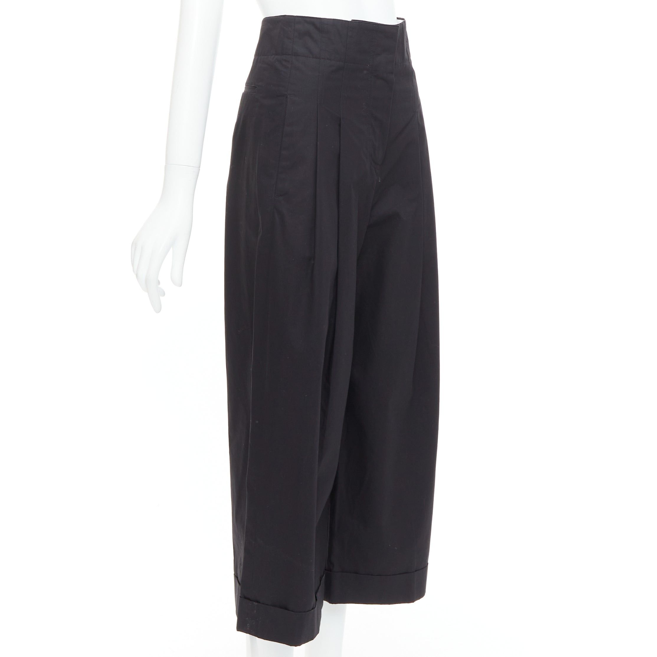 Celine OLD CELINE Phoebe Philo black cotton high waisted wide pants FR34 XS Size 26" / US 2 / IT 38 - 3 Thumbnail