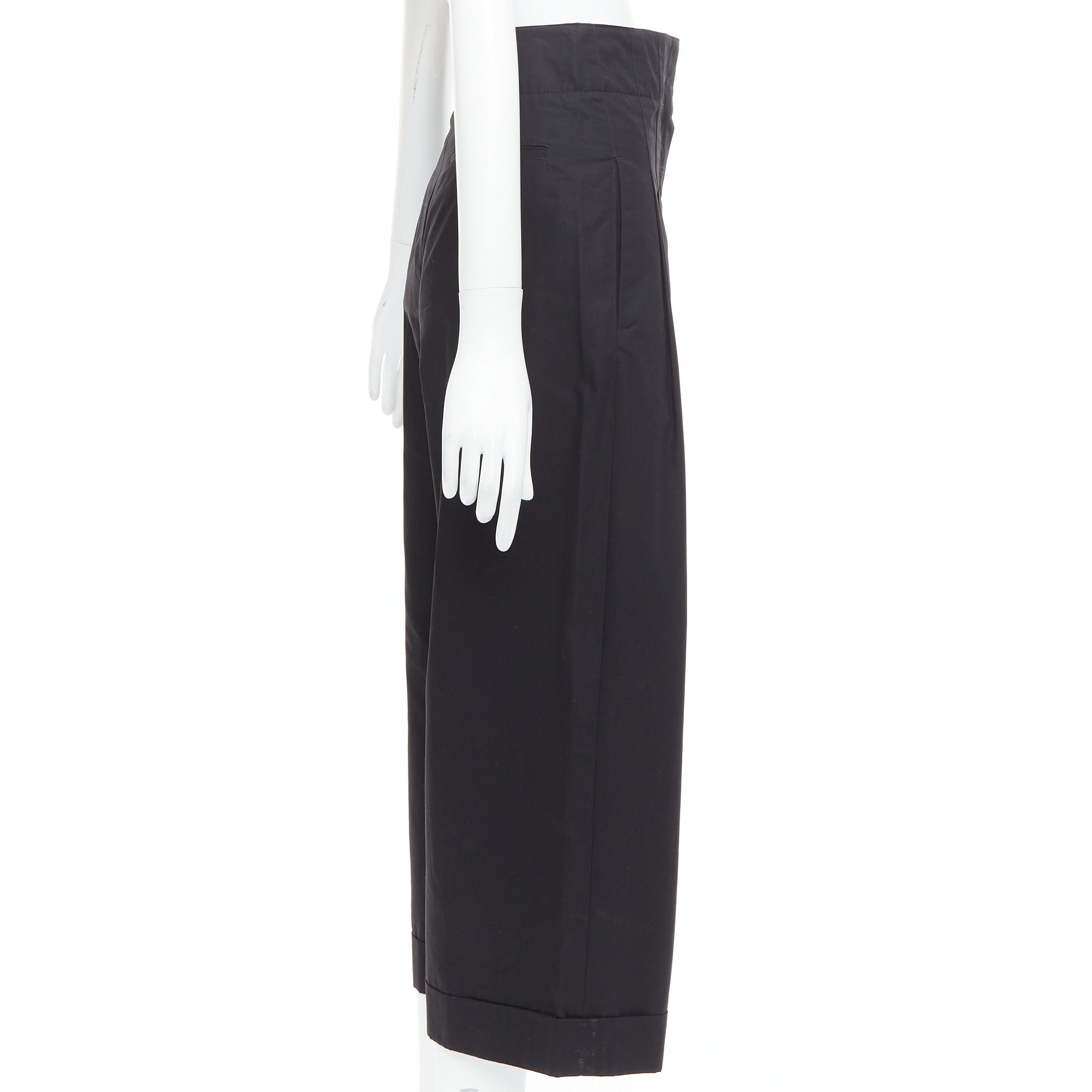 Celine OLD CELINE Phoebe Philo black cotton high waisted wide pants FR34 XS Size 26" / US 2 / IT 38 - 4 Thumbnail