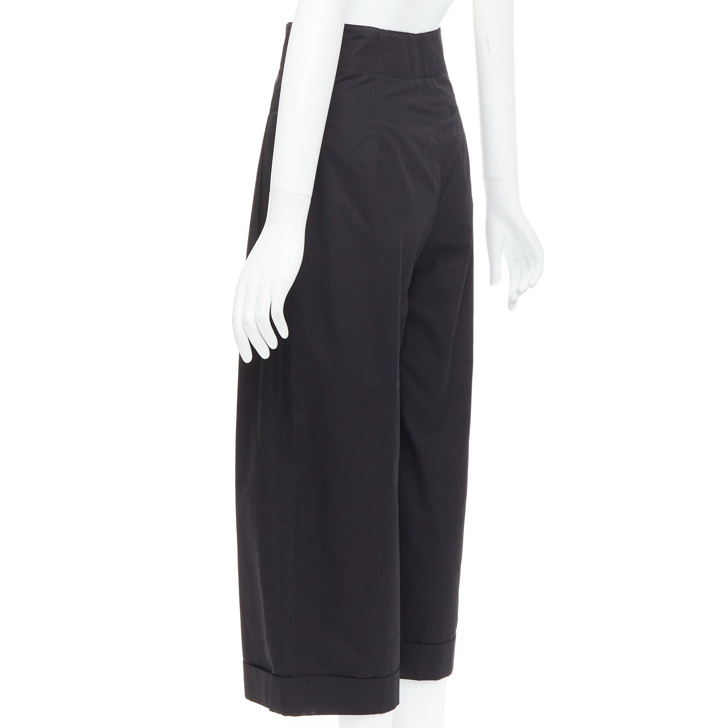 Celine OLD CELINE Phoebe Philo black cotton high waisted wide pants FR34 XS Size 26" / US 2 / IT 38 - 6 Thumbnail