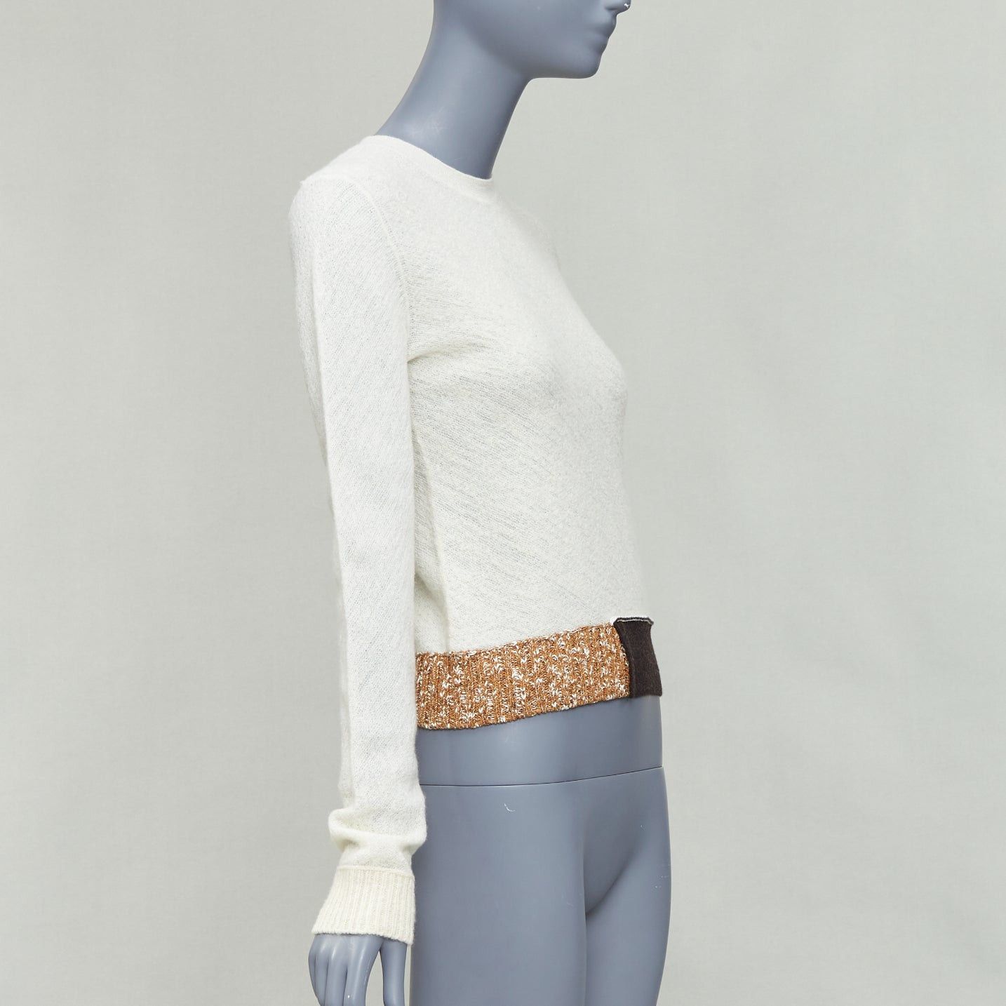 Celine OLD CELINE Phoebe Philo cream black wool colorblock hem sweater XS Size S / US 4 / IT 40 - 3 Thumbnail