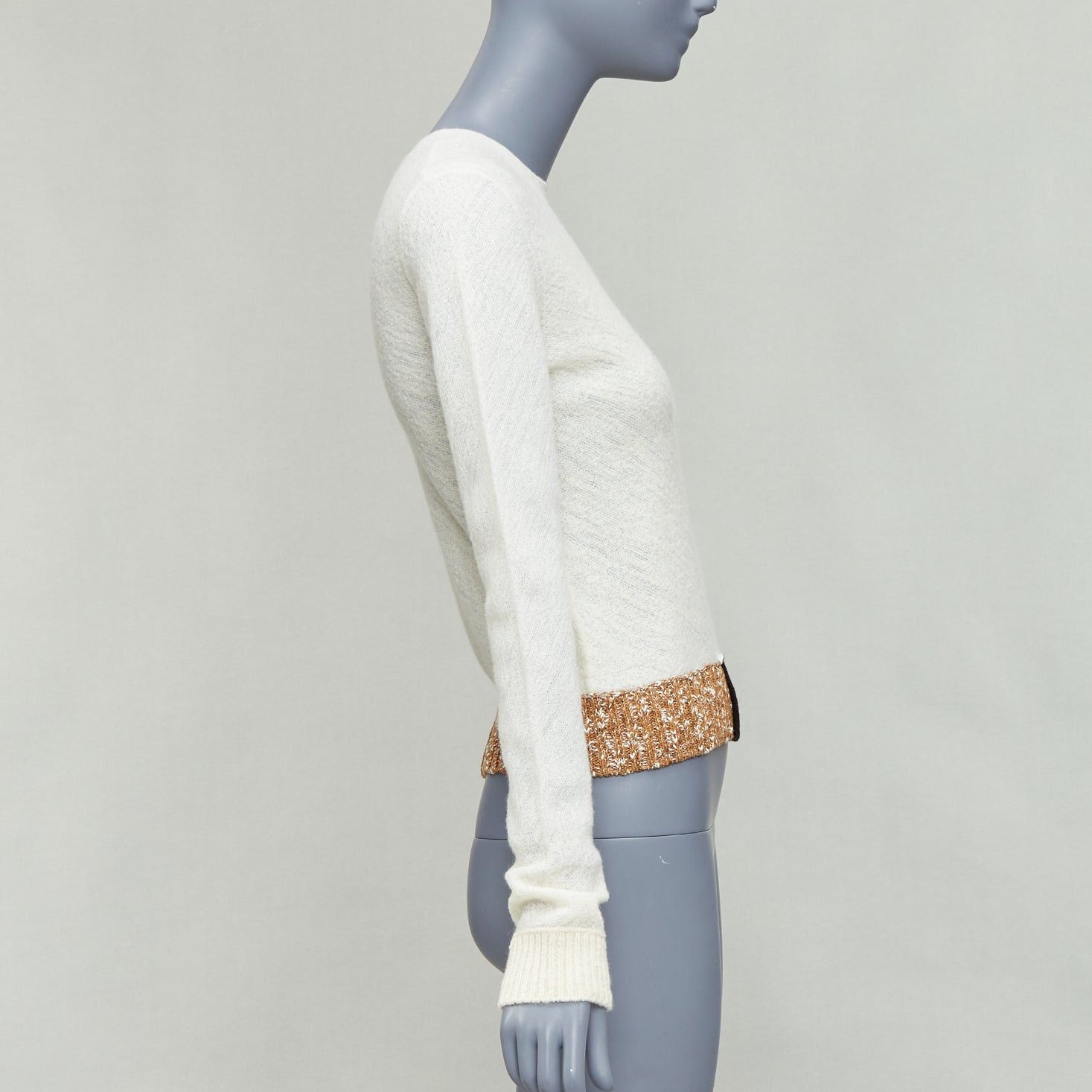 Celine OLD CELINE Phoebe Philo cream black wool colorblock hem sweater XS Size S / US 4 / IT 40 - 4 Thumbnail