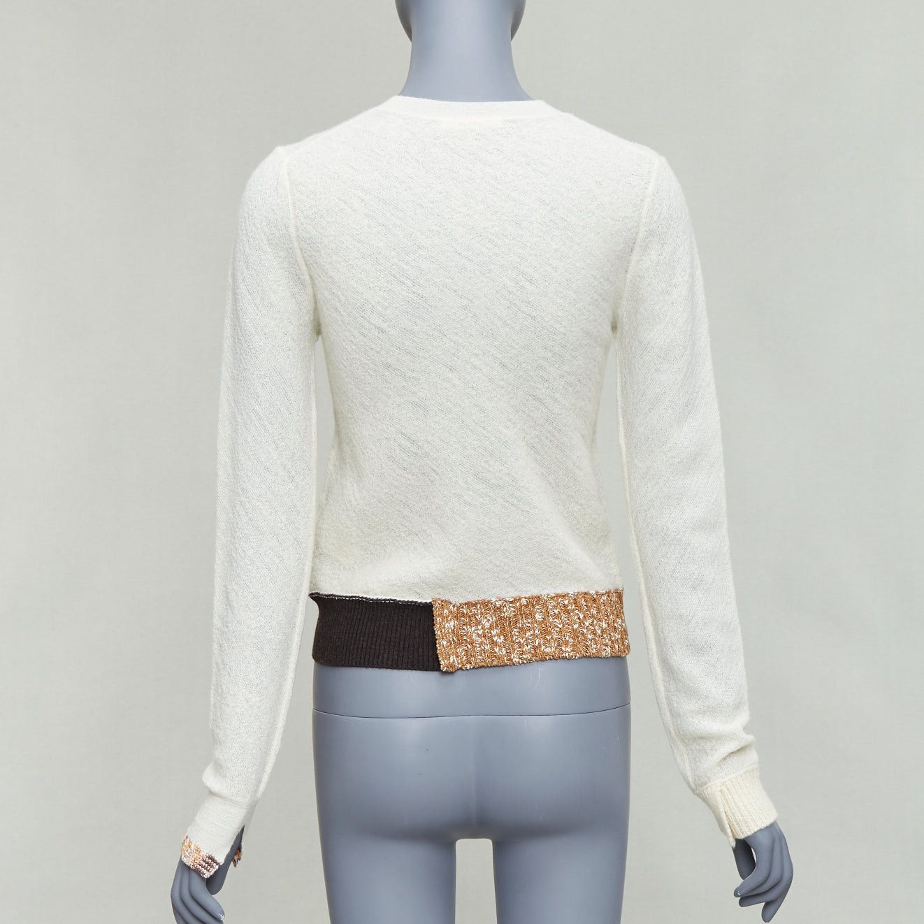 Celine OLD CELINE Phoebe Philo cream black wool colorblock hem sweater XS Size S / US 4 / IT 40 - 5 Thumbnail