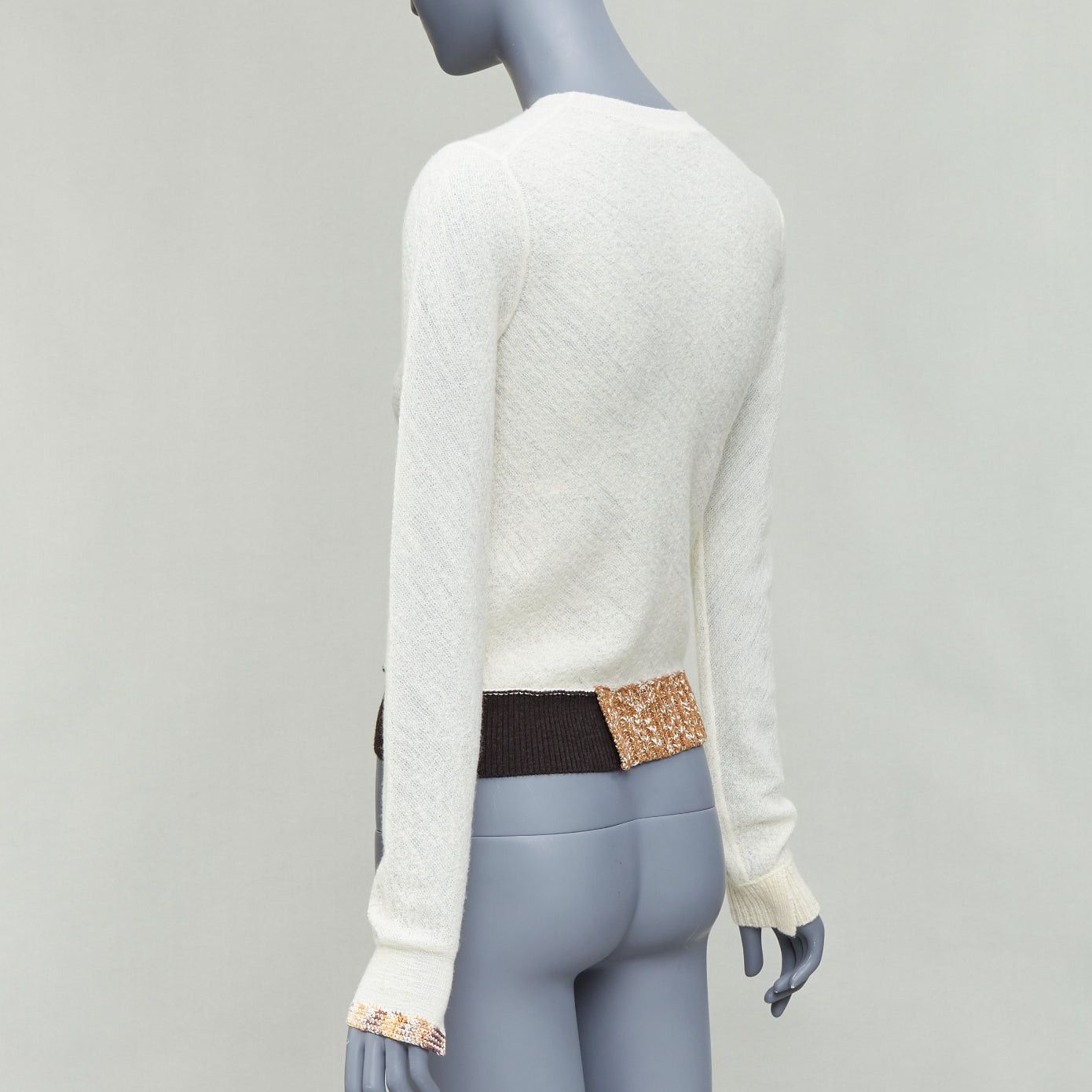 Celine OLD CELINE Phoebe Philo cream black wool colorblock hem sweater XS Size S / US 4 / IT 40 - 6 Thumbnail
