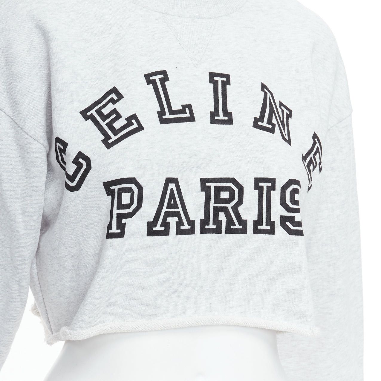 Celine CELINE Runway grey cotton varsity logo cutoff sweatshirt crop top S Size M / US 6-8 / IT 42-44 - 2 Thumbnail