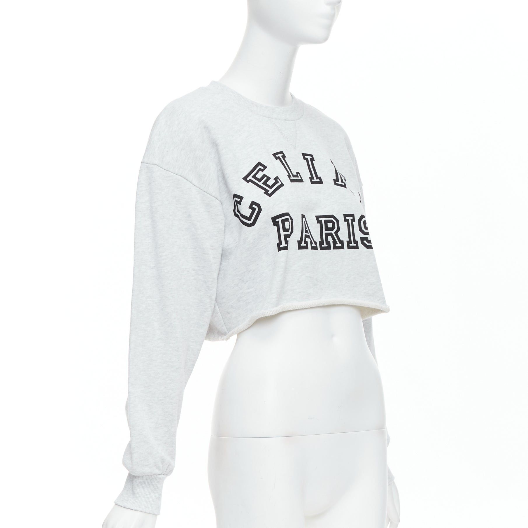 Celine CELINE Runway grey cotton varsity logo cutoff sweatshirt crop top S Size M / US 6-8 / IT 42-44 - 3 Thumbnail