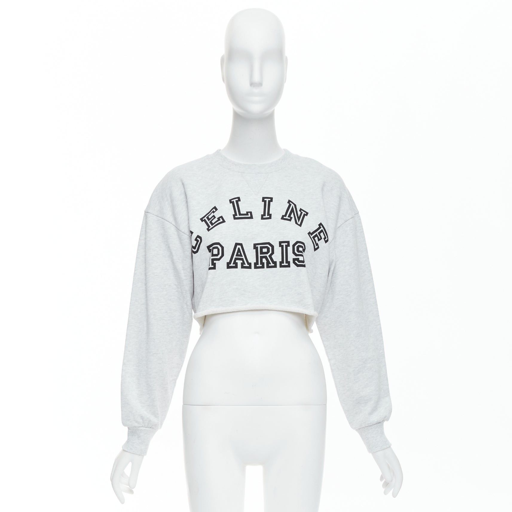Celine CELINE Runway grey cotton varsity logo cutoff sweatshirt crop top S Size M / US 6-8 / IT 42-44 - 9 Thumbnail