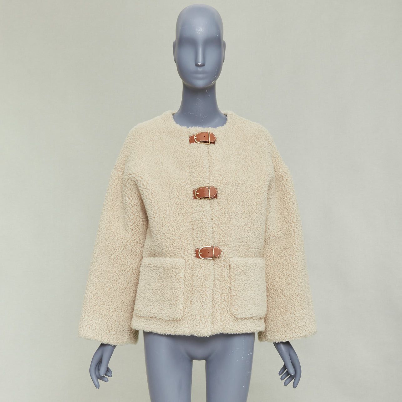 Celine CELINE Teddy ecru cashmere silk brown calfskin leather trim buckled coat FR34 XS Size XS / US 0-2 / IT 36-38 - 10 Thumbnail