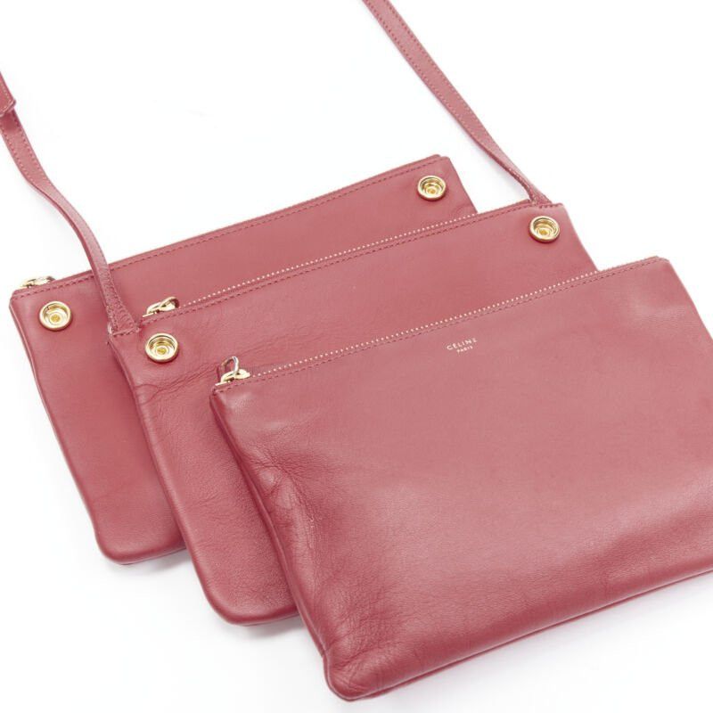 Celine OLD CELINE Phoebe Philo Trio red gold zip triple snap pouch crossbody bag Size ONE SIZE - 7 Thumbnail