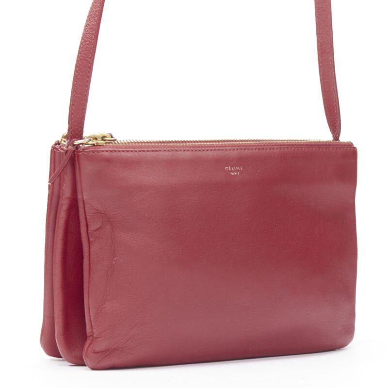 Celine OLD CELINE Phoebe Philo Trio red gold zip triple snap pouch crossbody bag Size ONE SIZE - 3 Thumbnail