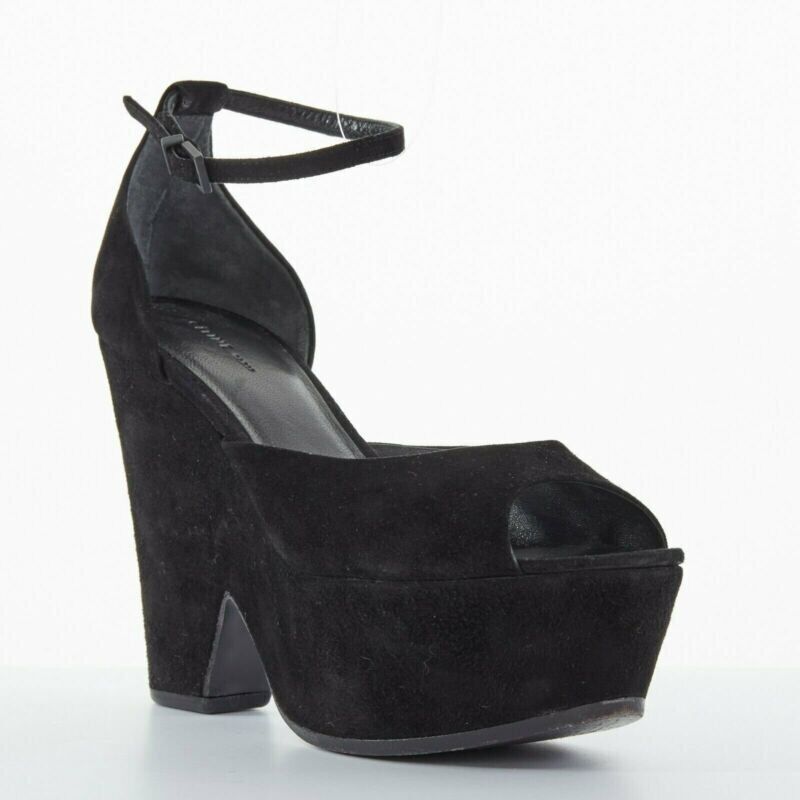 Celine CELINE PHOEBE PHILO black suede cut out platform wedge ankle cuff heels EU36 US6 Size US 6 / IT 36 - 2 Thumbnail
